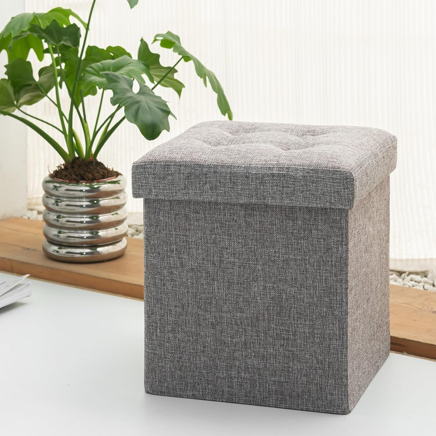 Oak & Tea - pouf coffre pliant 30x30x30cm, rangement, couvercle amovible