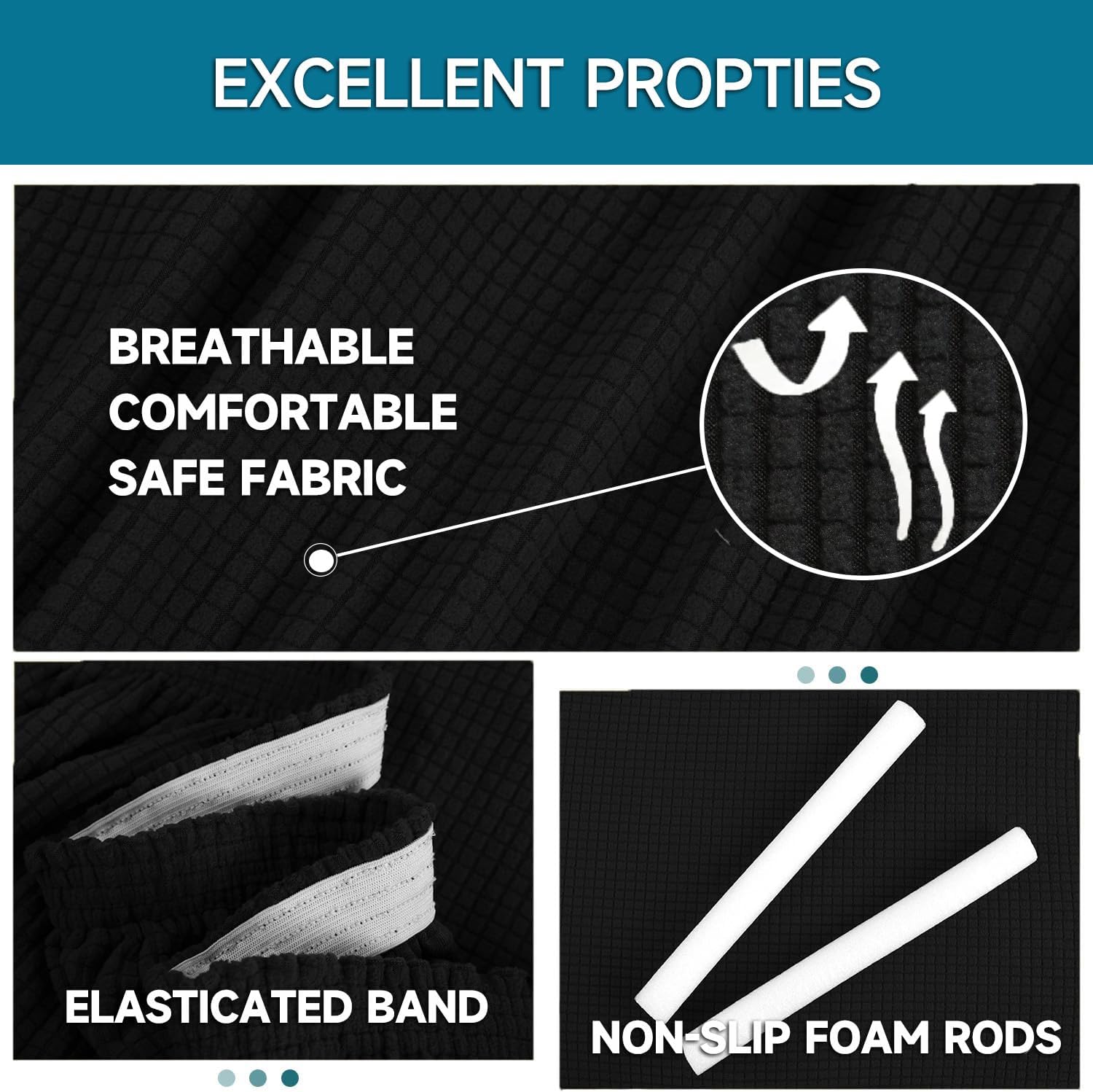 Housse canapé 1 place - extensible - noir - antidérapante, anti-tache