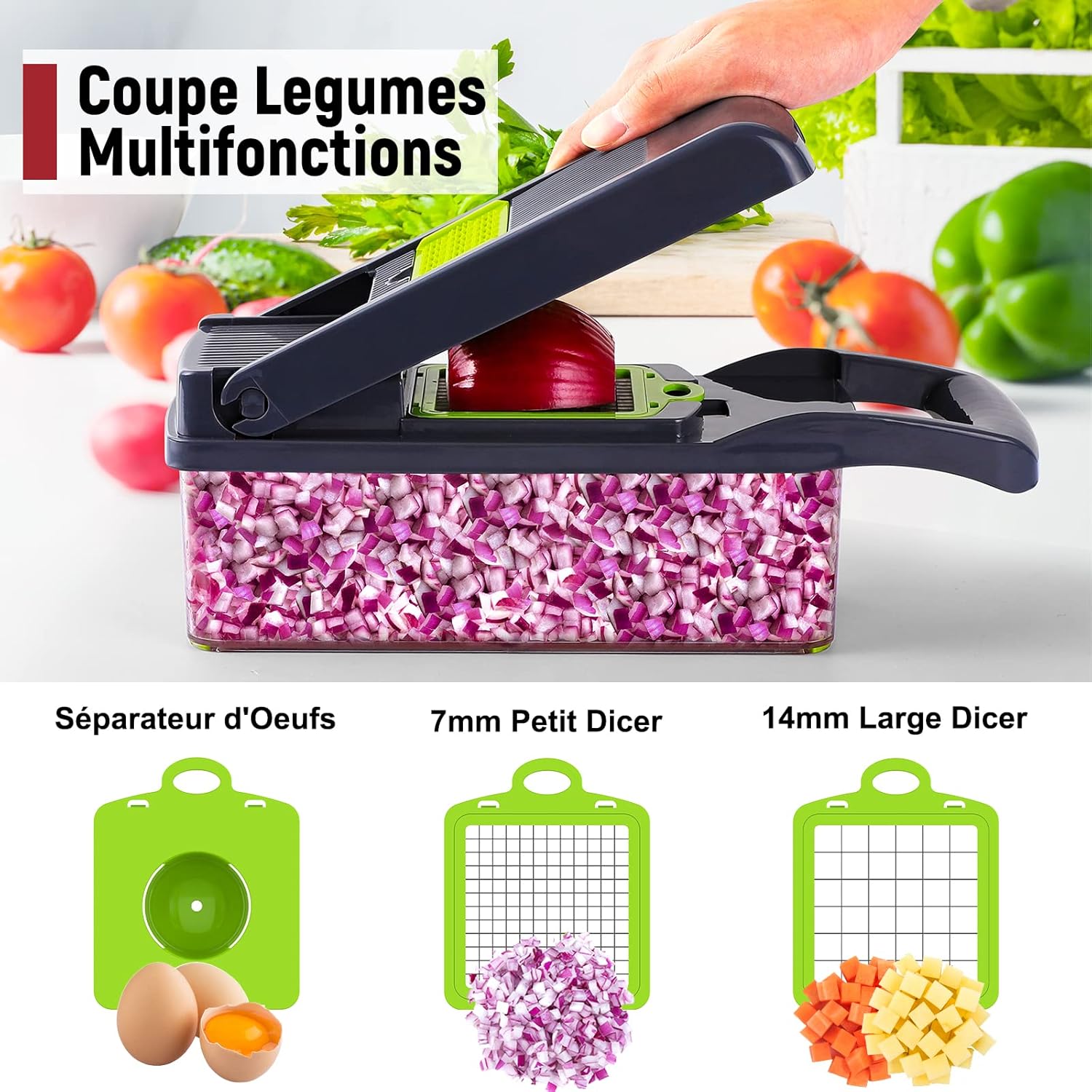 Coupe légumes multifonction - 16 en 1 - 7 lames réglables - découpe manuelle