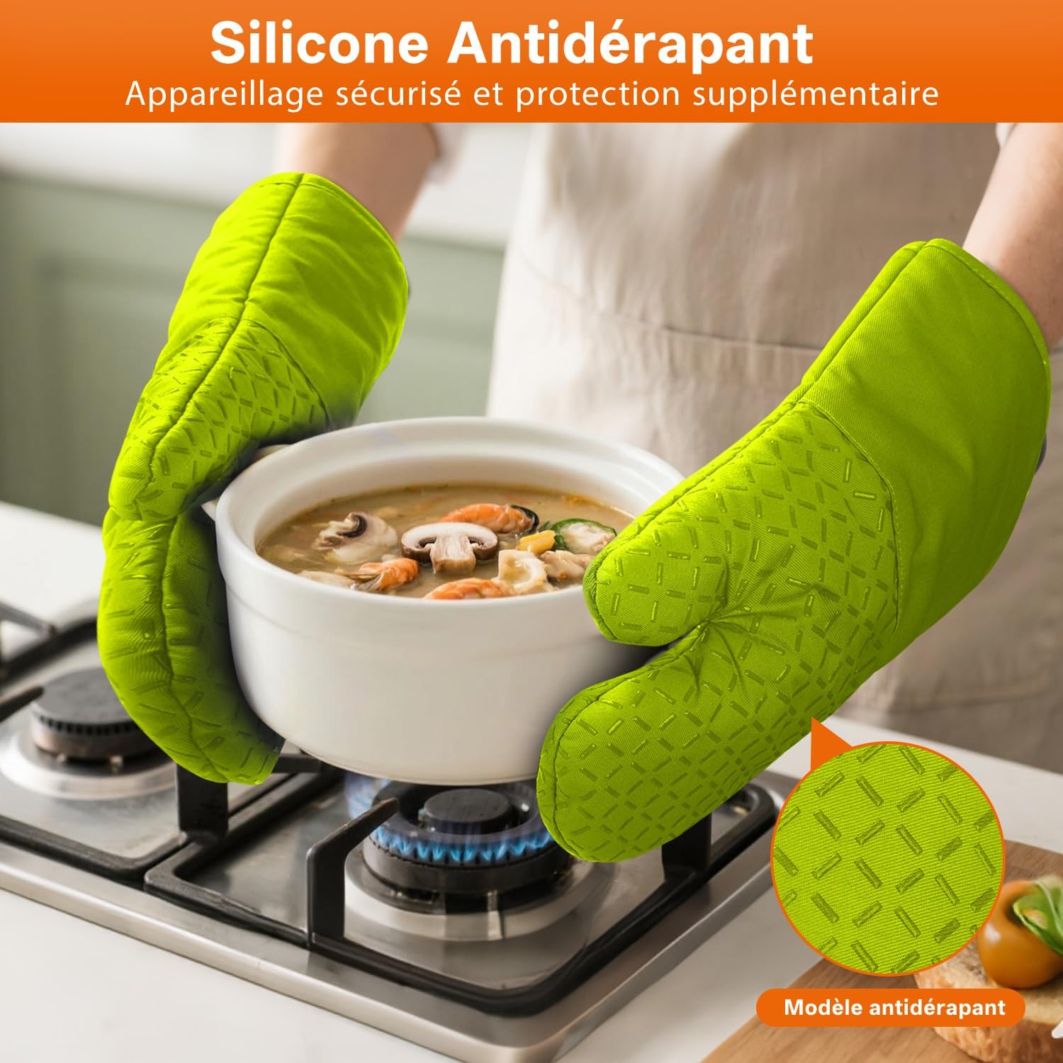 MILcea - Gant Four Cuisine - 32cm - Silicone anti-chaleur 300°C, vert