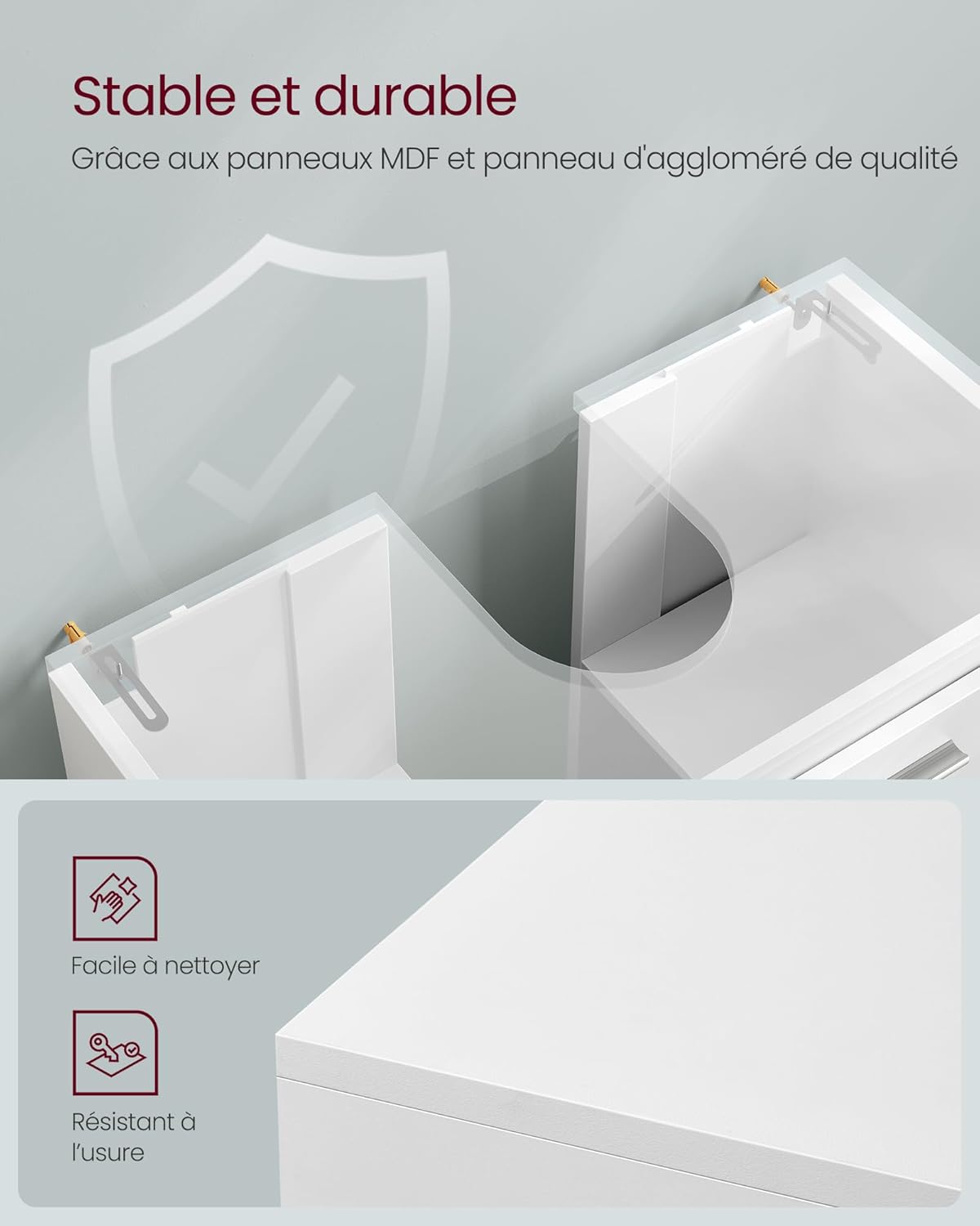 VASAGLE - meuble sous lavabo série BBK514WB01 - 30x60x64 cm - 3 tiroirs, 2 compartiments, pieds, blanc