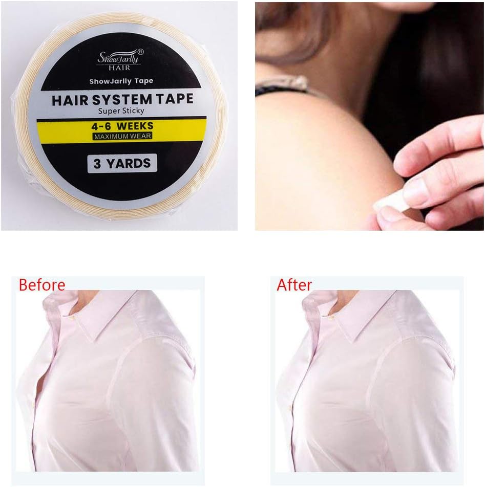 ShowJarlly - rouleau de ruban adhésif lace - 0.8cm x 3 yards - transparent, extra fort, remplacement extension cheveux