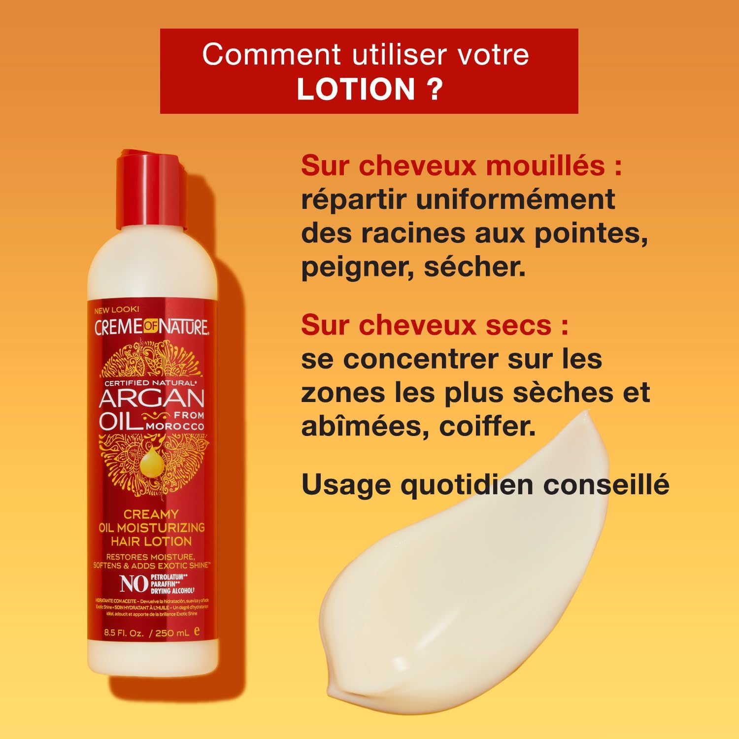 Creme of Nature - Argan Oil Lotion 250ml - hydratante, démêlante, brillance cheveux bouclés