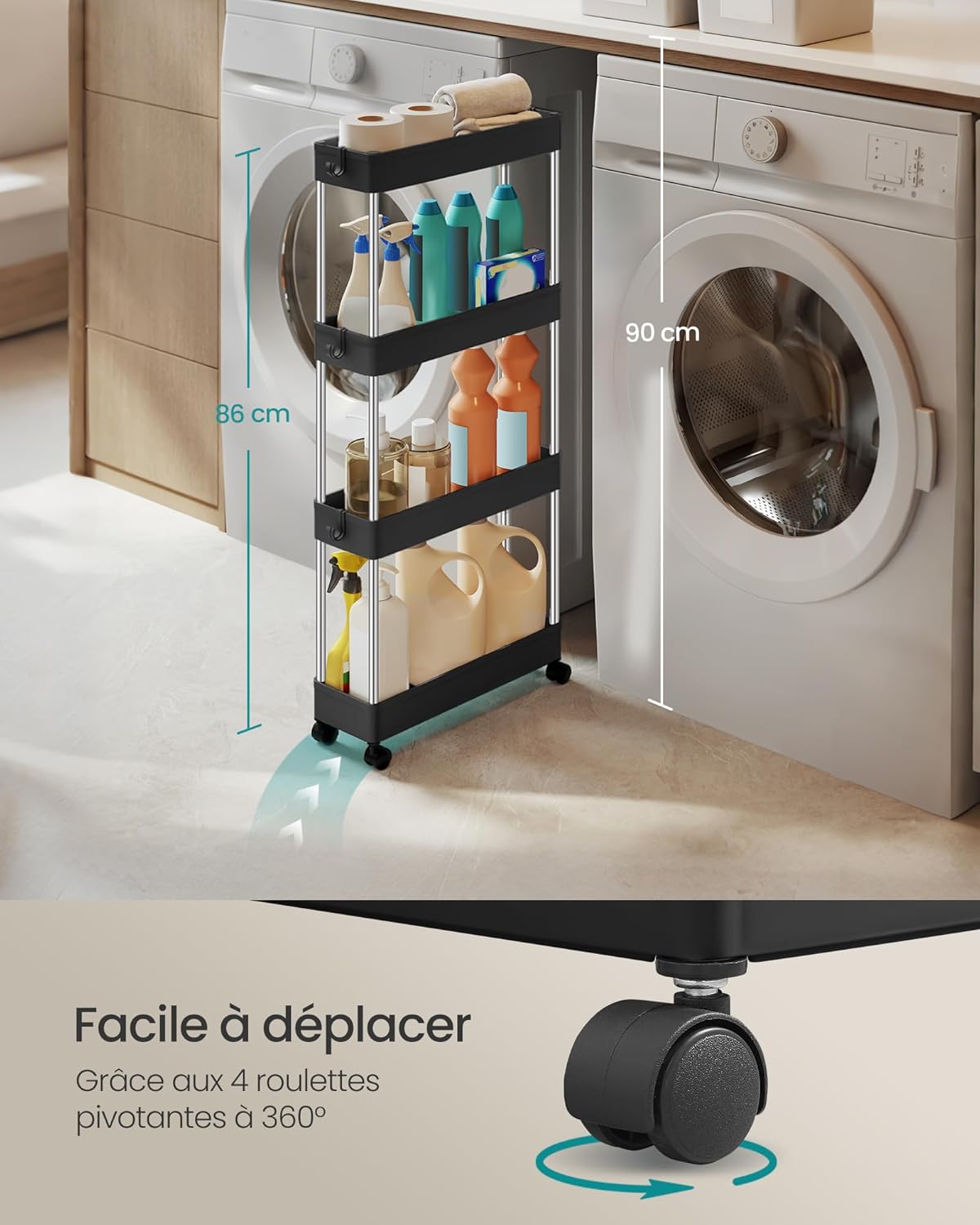 SONGMICS - chariot 4 niveaux, acier, 14,4x42x86cm, 6 crochets, KSC008B01