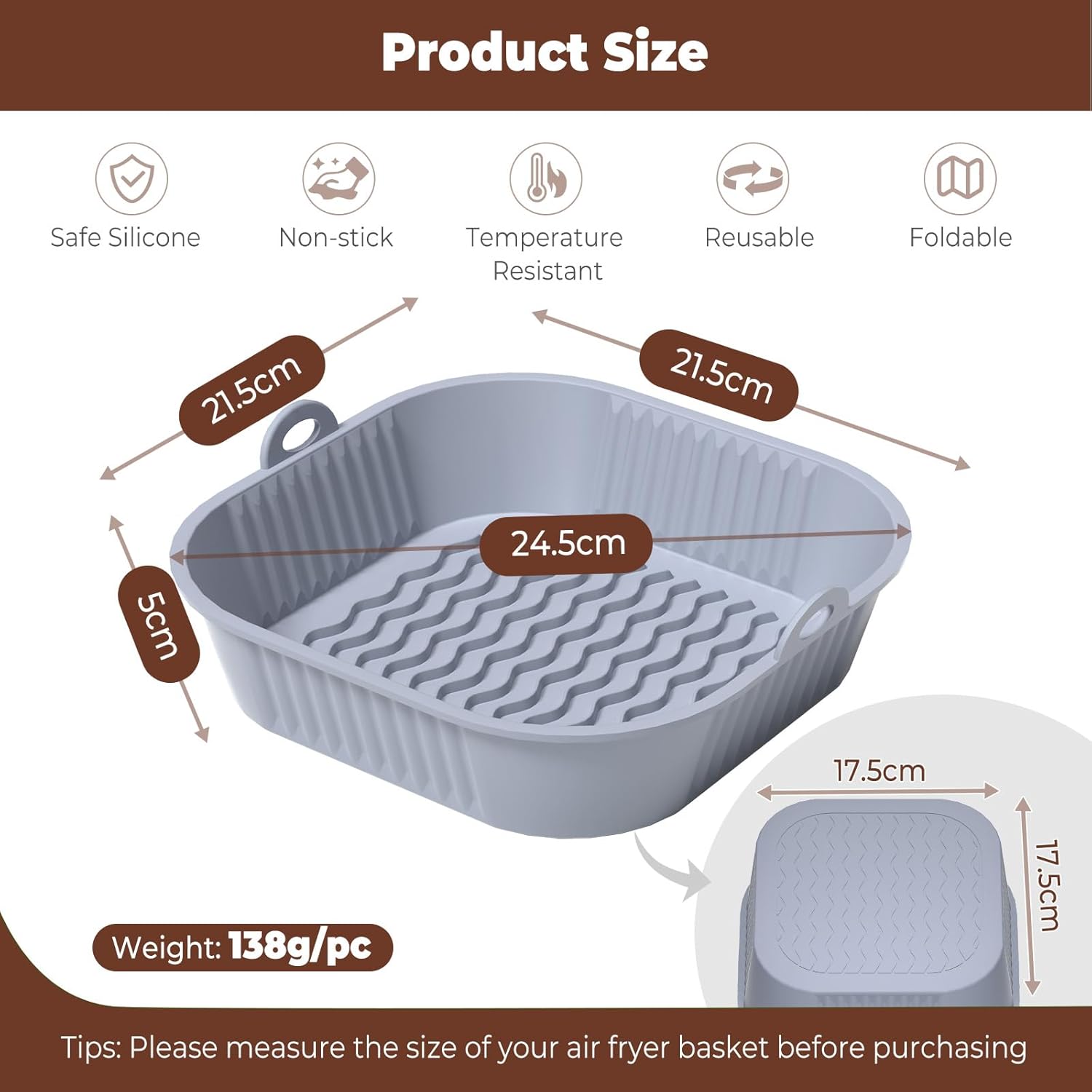 Diboniur - moule silicone pour air fryer - 21 cm - lot de 2, réutilisable, gris et noir