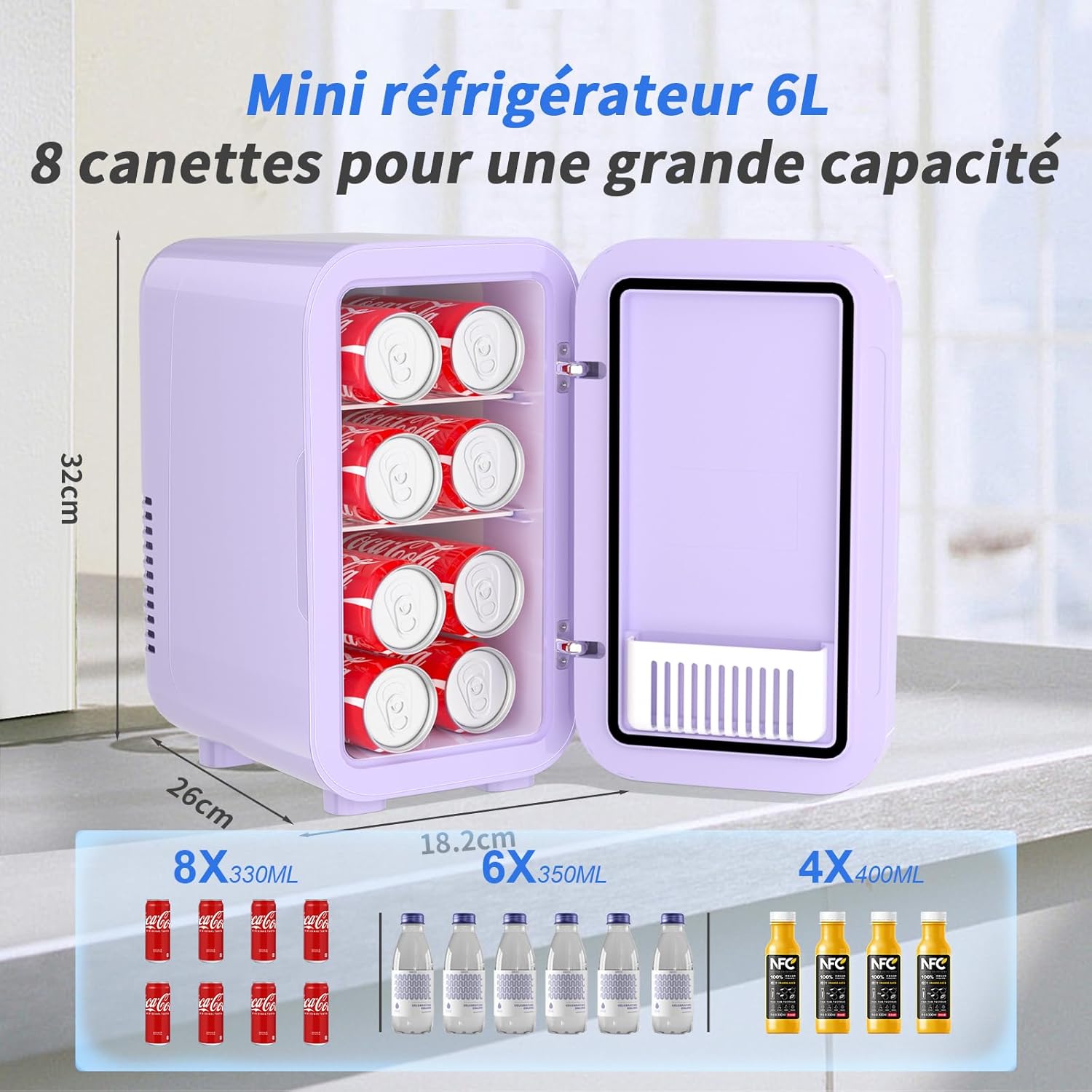 YASHE - mini réfrigérateur 6L, 220-240V, 8 canettes, portable