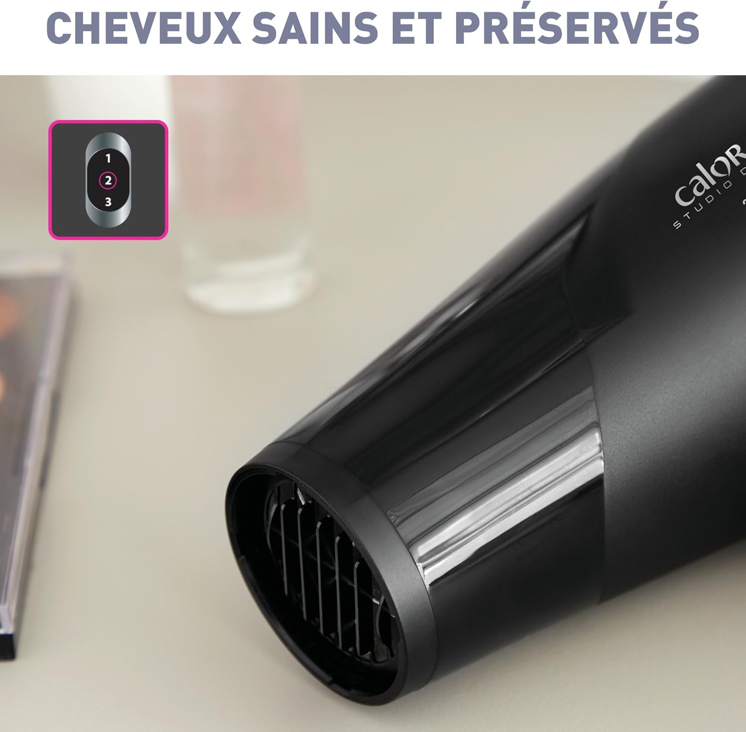 Calor - Studio Dry (série) - sèche-cheveux 6 réglages, air frais, Effiwatts, grille amovible - CV5803C0