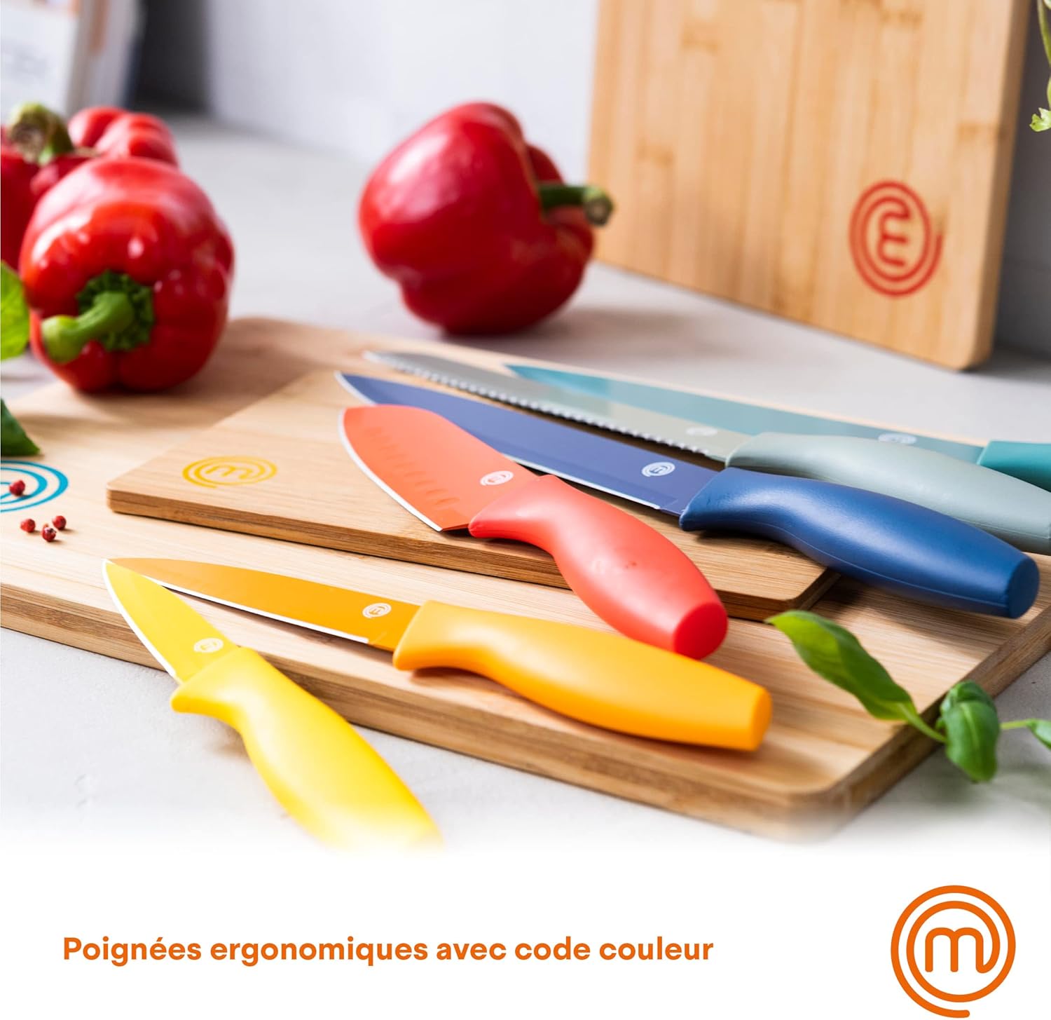 MasterChef - Set couteaux cuisine 5 pcs - inox multicolore, résistants
