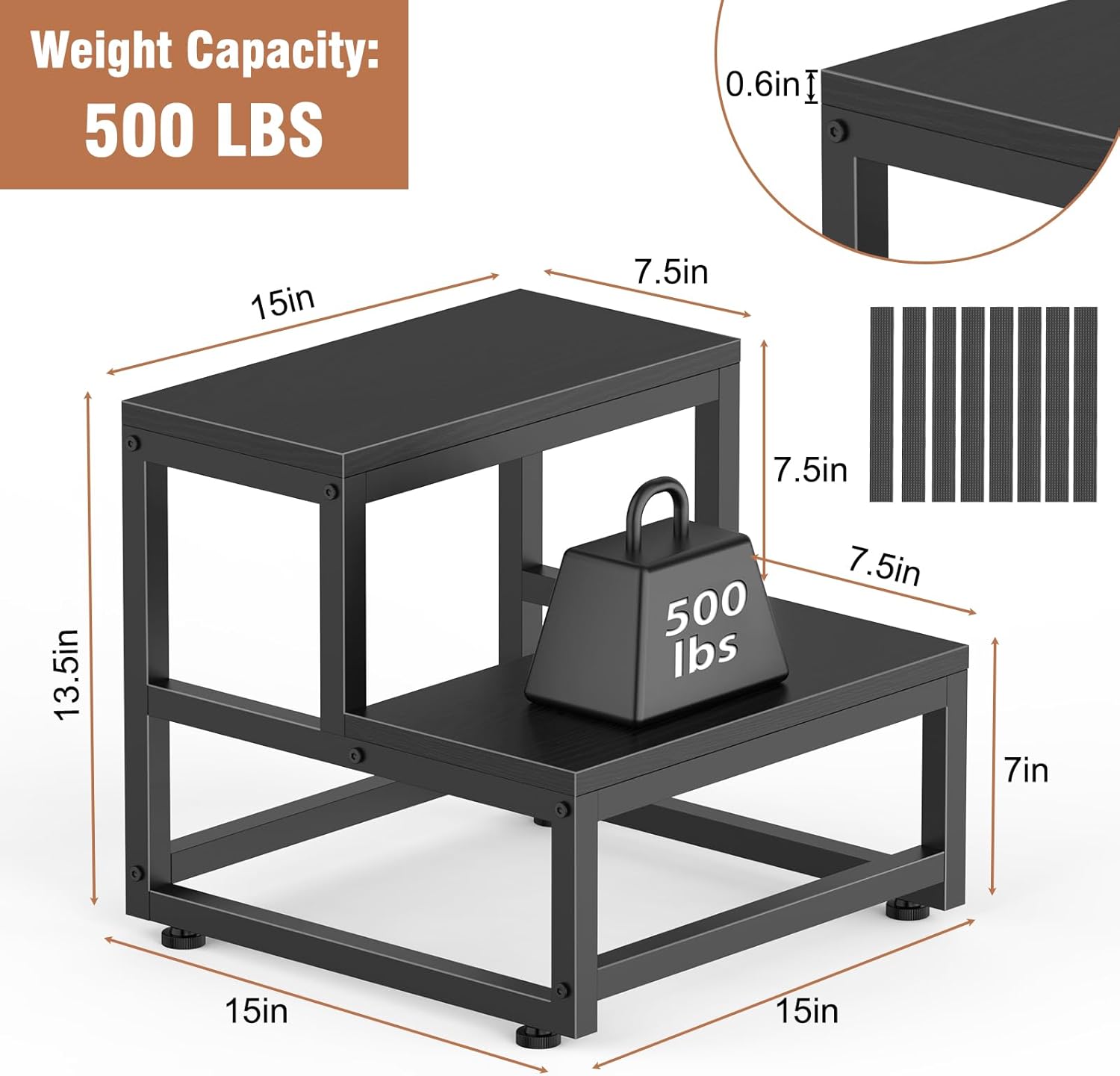 LIANTRAL - tabouret 2 niveaux acier/bois - 200kg - marchepied adultes enfants