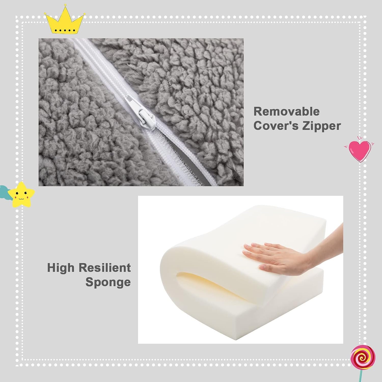 BEJOY - fauteuil enfant convertible 2-en-1, tissu Sherpa, gris, confortable