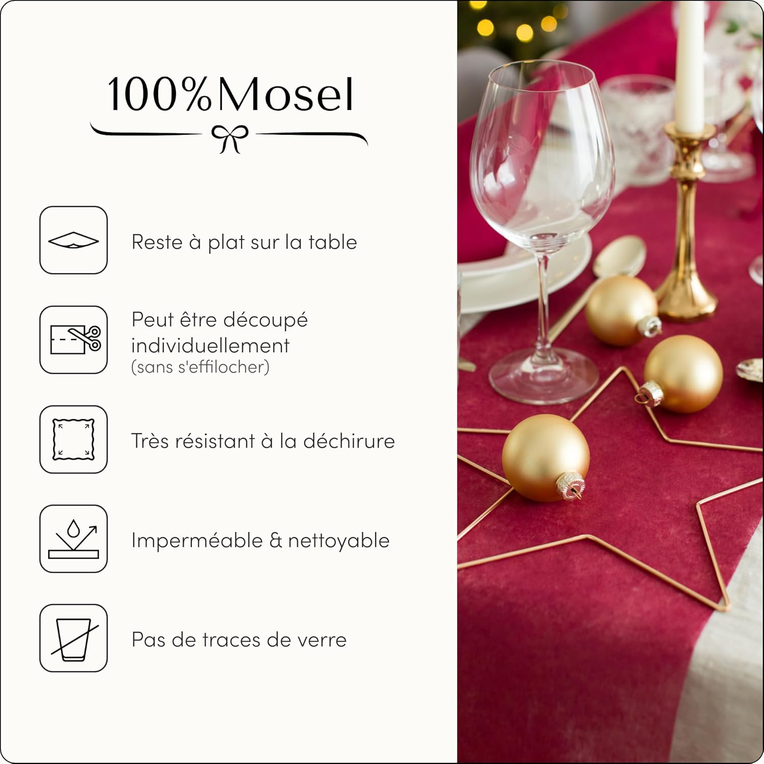 100%Mosel - Chemin de table - 30x2500cm - non-tissé rouge décoratif