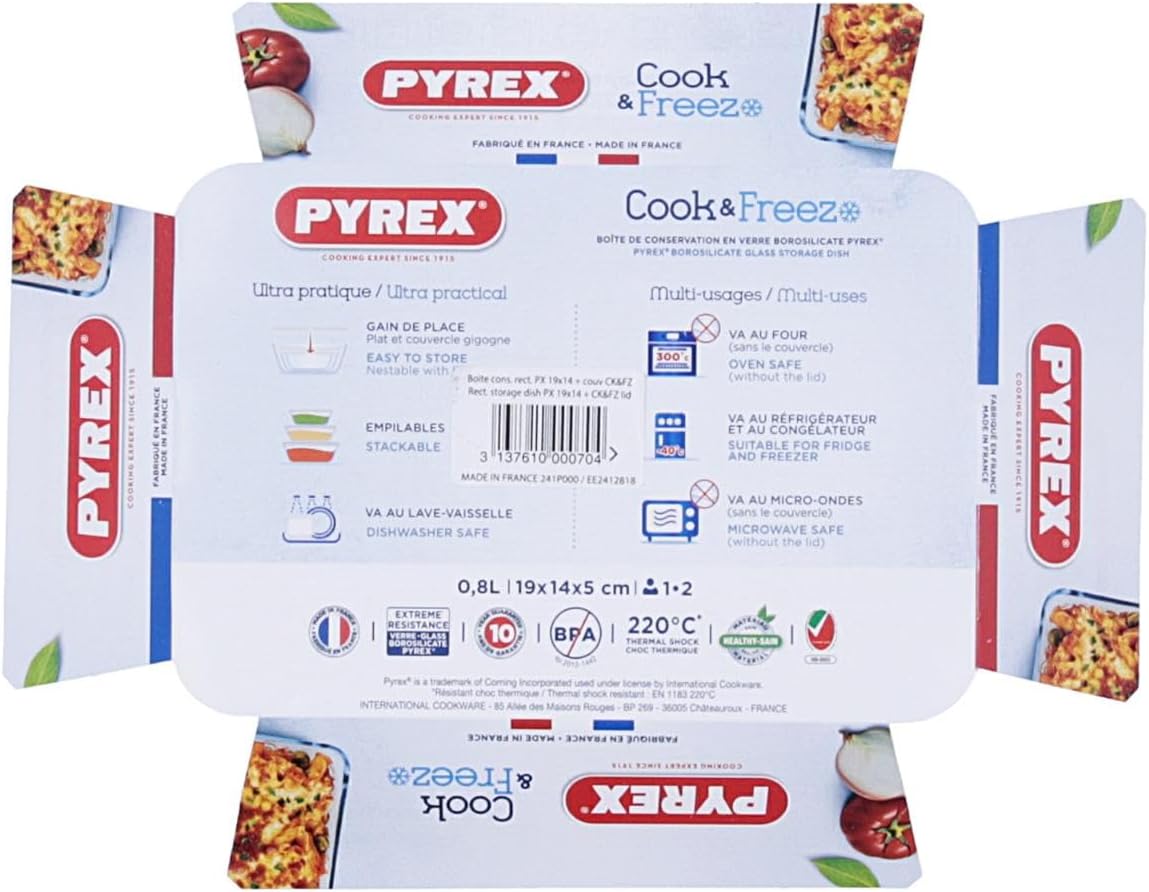 Pyrex - Cook & Freeze plat rectangulaire 19x14cm verre 0,8L multicolore