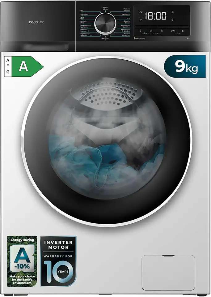 Cecotec - Bolero Dresscode 9500 Inverter - 9 kg - 1400 rpm, 16 programmes, SteamMax