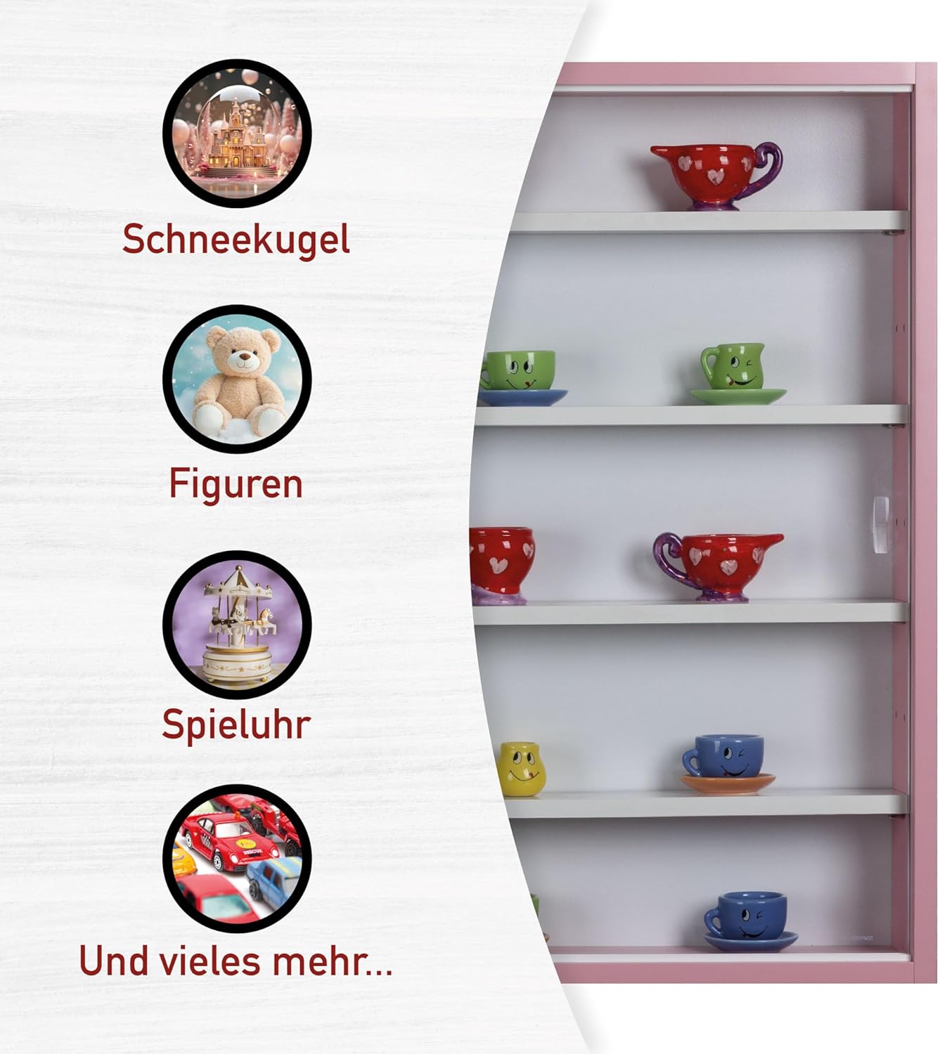 Inter Link - Vitrine murale Pinkruby 80x60x9,5cm - 4 étagères, 5 compartiments