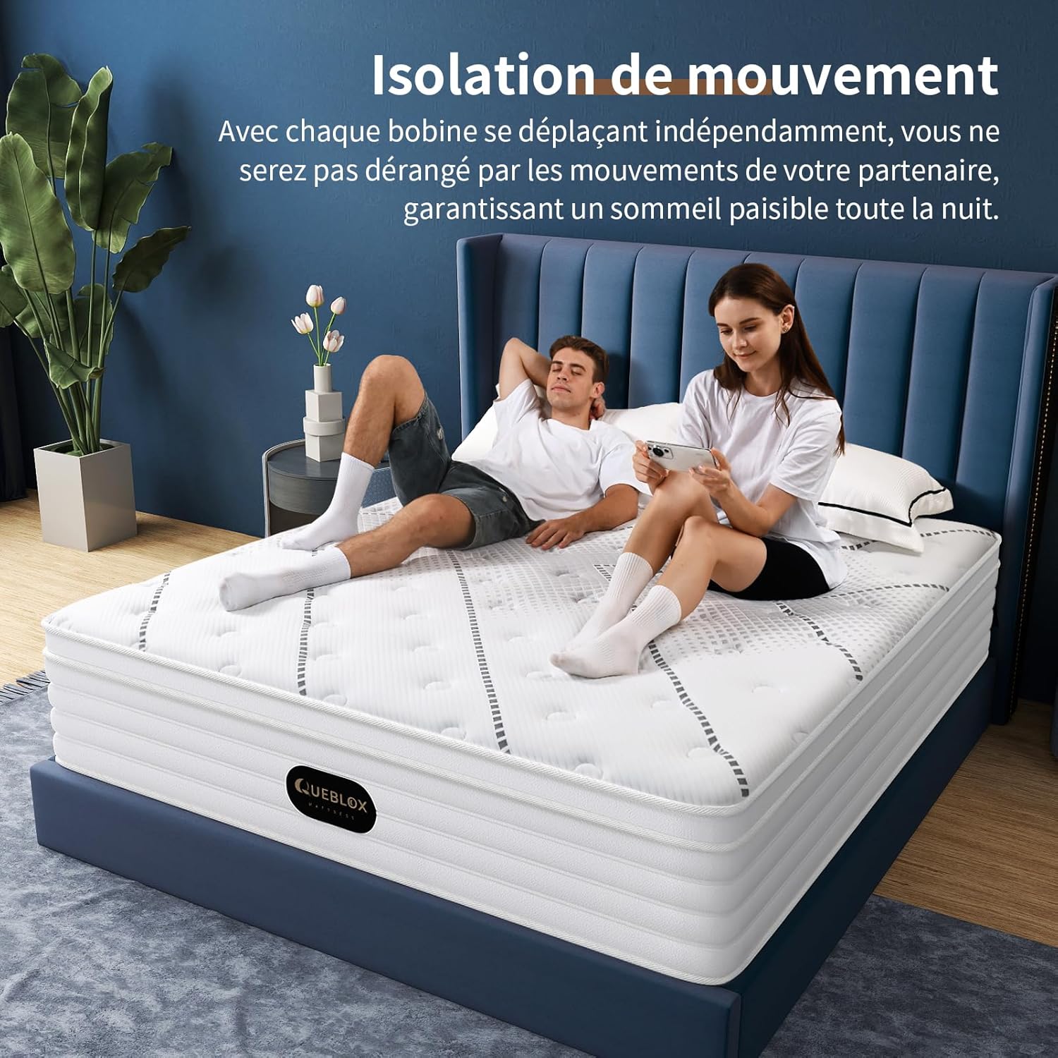 Matelas - 7 zones, 180x200x28cm, ressorts ensachés, fermeté moyenne