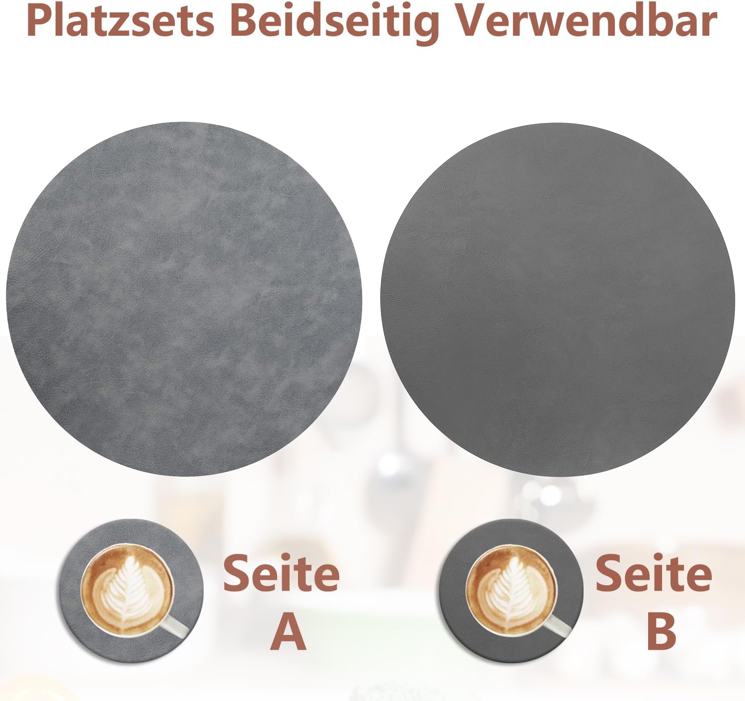 Set de table - lot de 6, cuir PU double face, 36x36cm, lavable et antidérapant