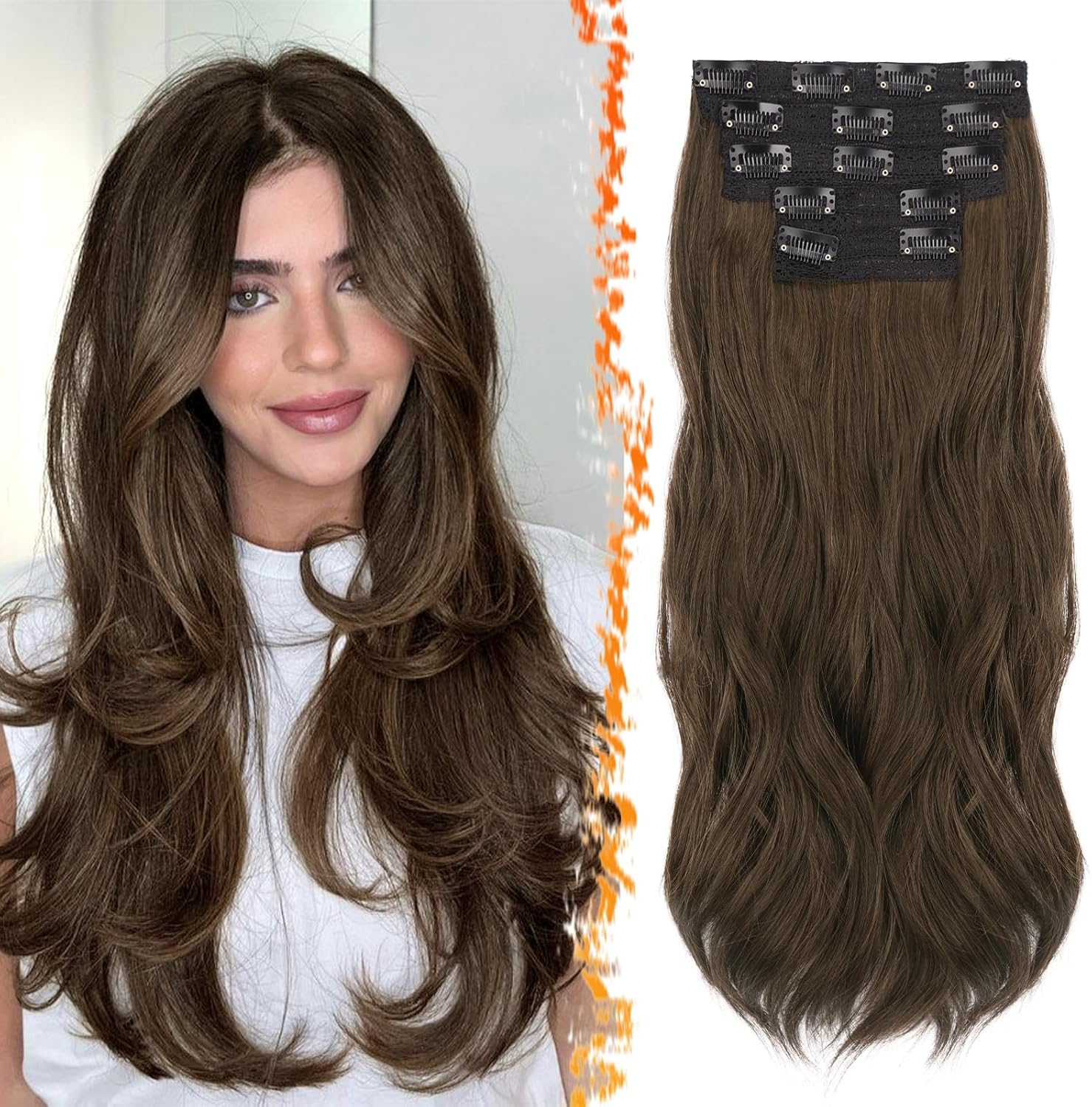 BARSDAR - Extension à clips ondulée 50cm - 5pcs cheveux brun