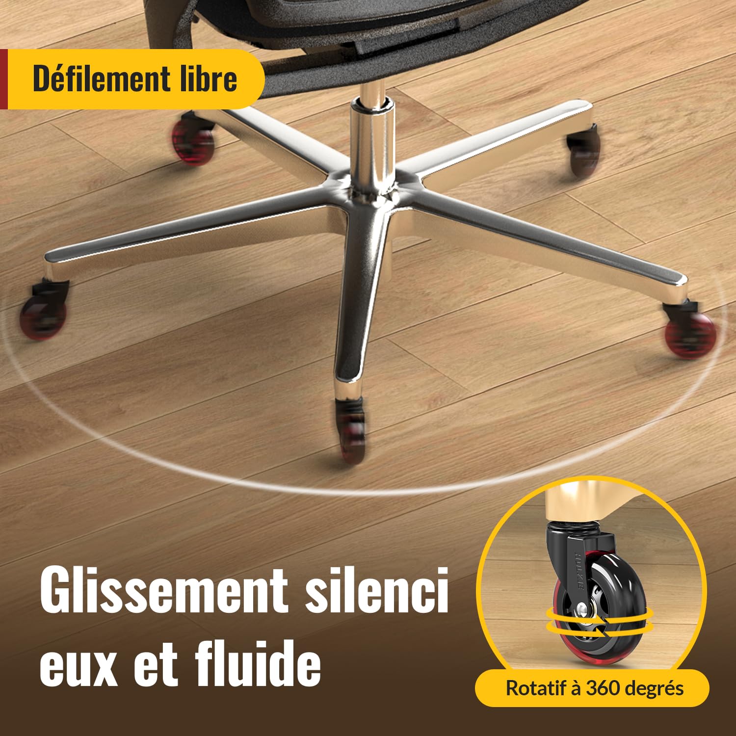 HOLKIE - roulettes chaise bureau - 10x22mm - lot de 5, caoutchouc, rouge, compatible bois/tapis