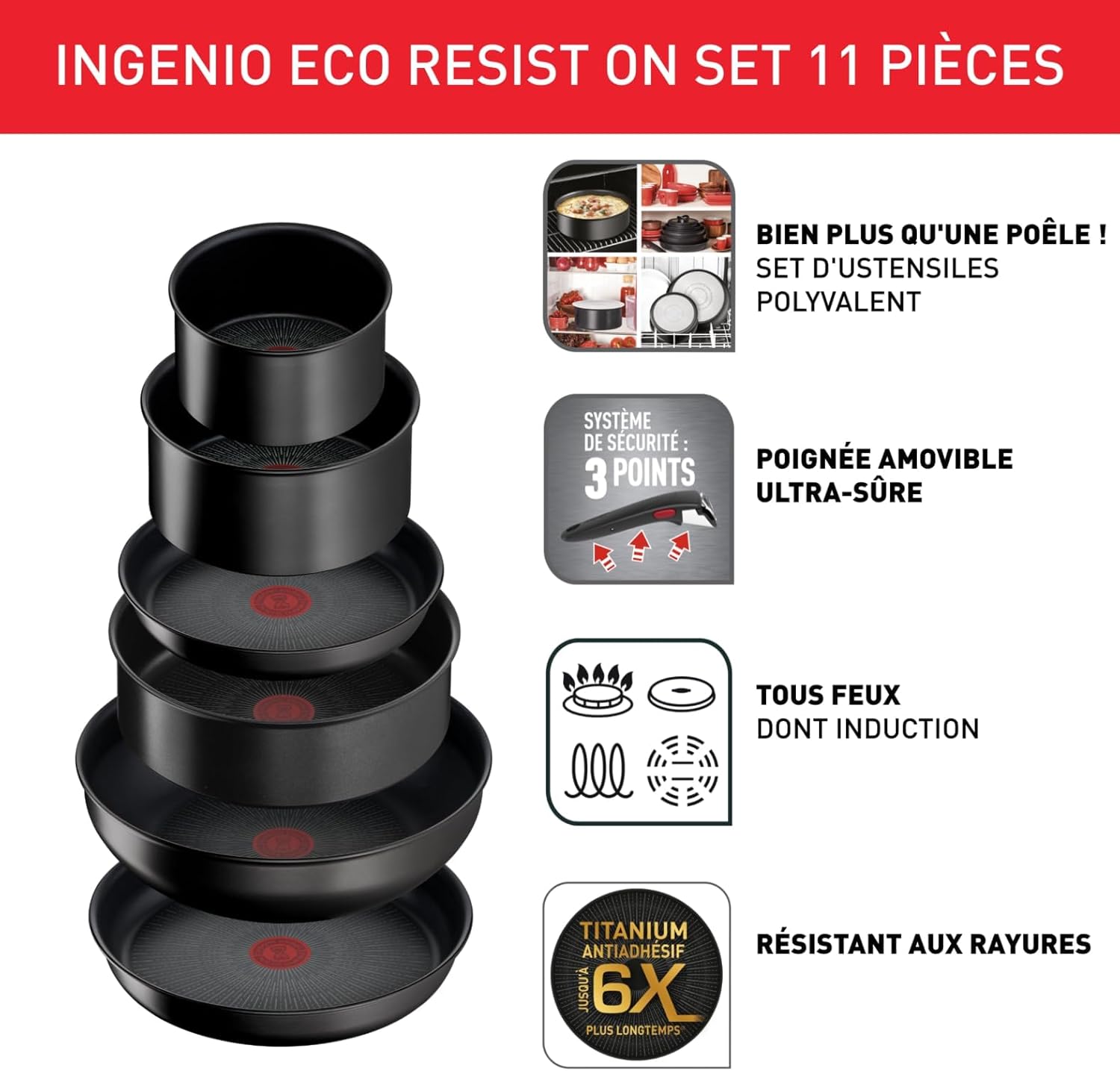 Tefal - Ingenio Eco Resist - batterie 11p induction, empilable, L7679002