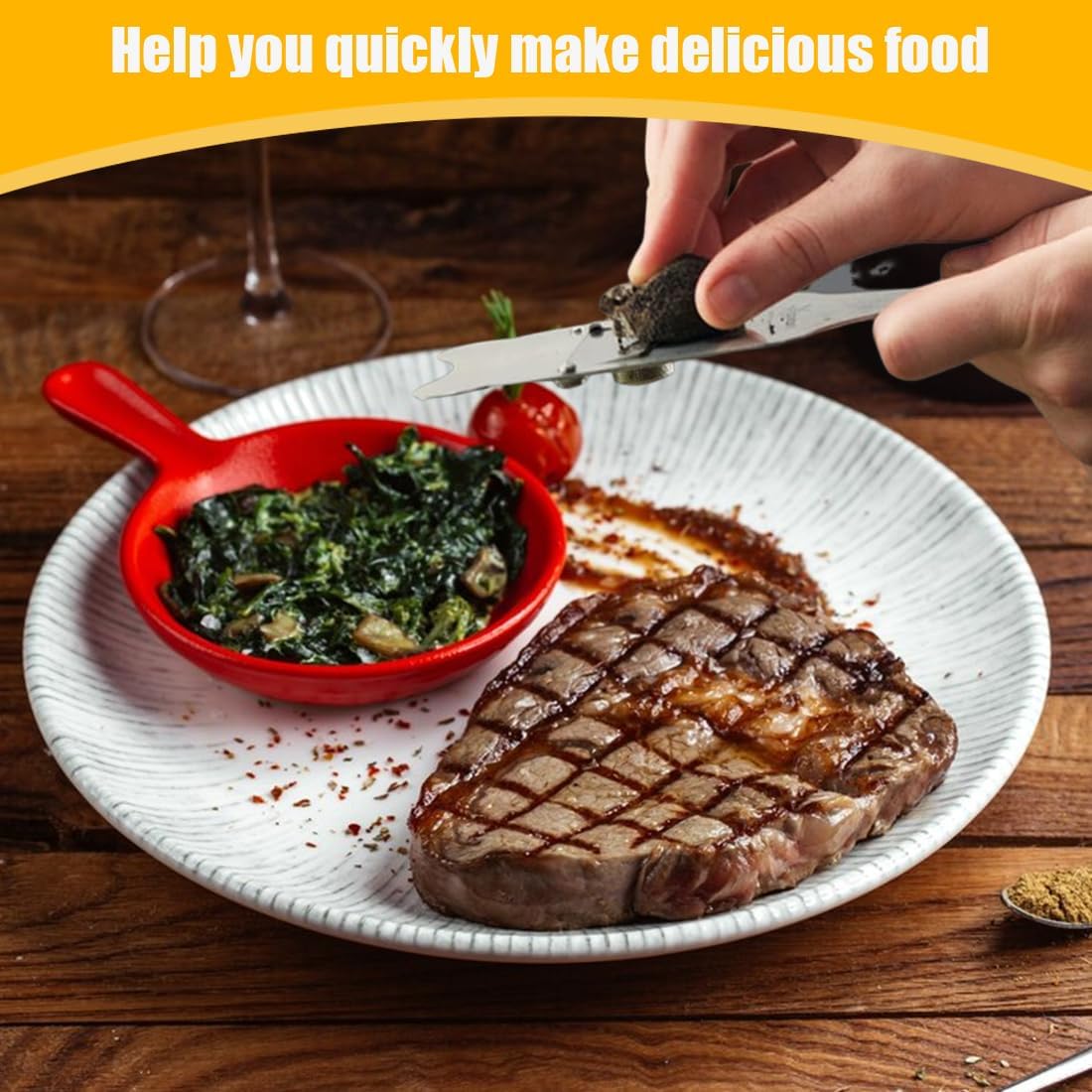 Trancheur de truffes inox réglable, lame ajustable, trou suspension