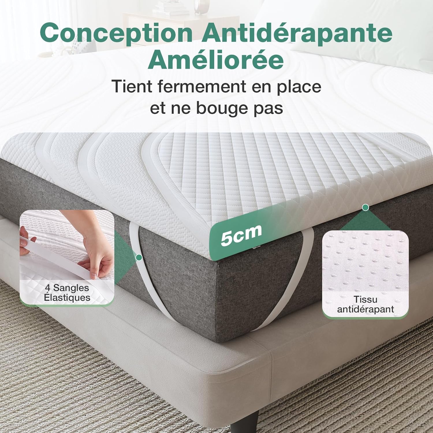 Novilla - Surmatelas Gel Memory - 90x190cm - 5cm, mousse à mémoire, housse lavable, antidérapant