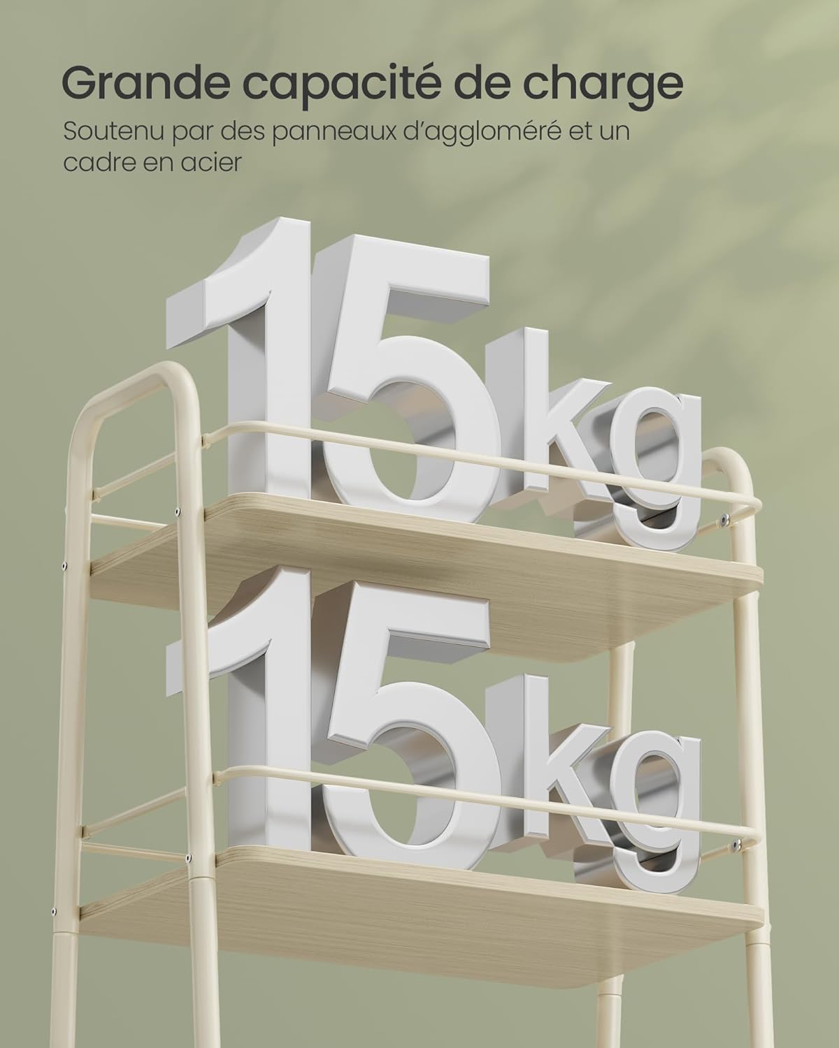 VASAGLE - LILEA Collection - chariot 3 niveaux, étagères tissu, beige/blanc, LRC001LL02