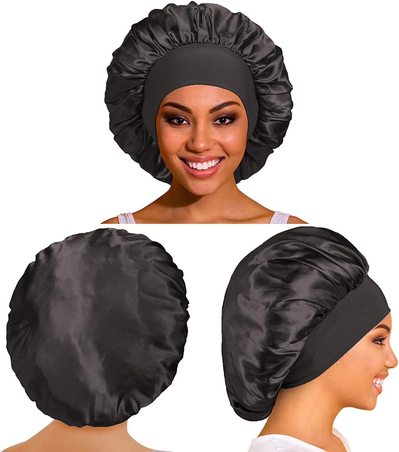 Bonnet nuit satin femme - 2 pièces - protection cheveux soie