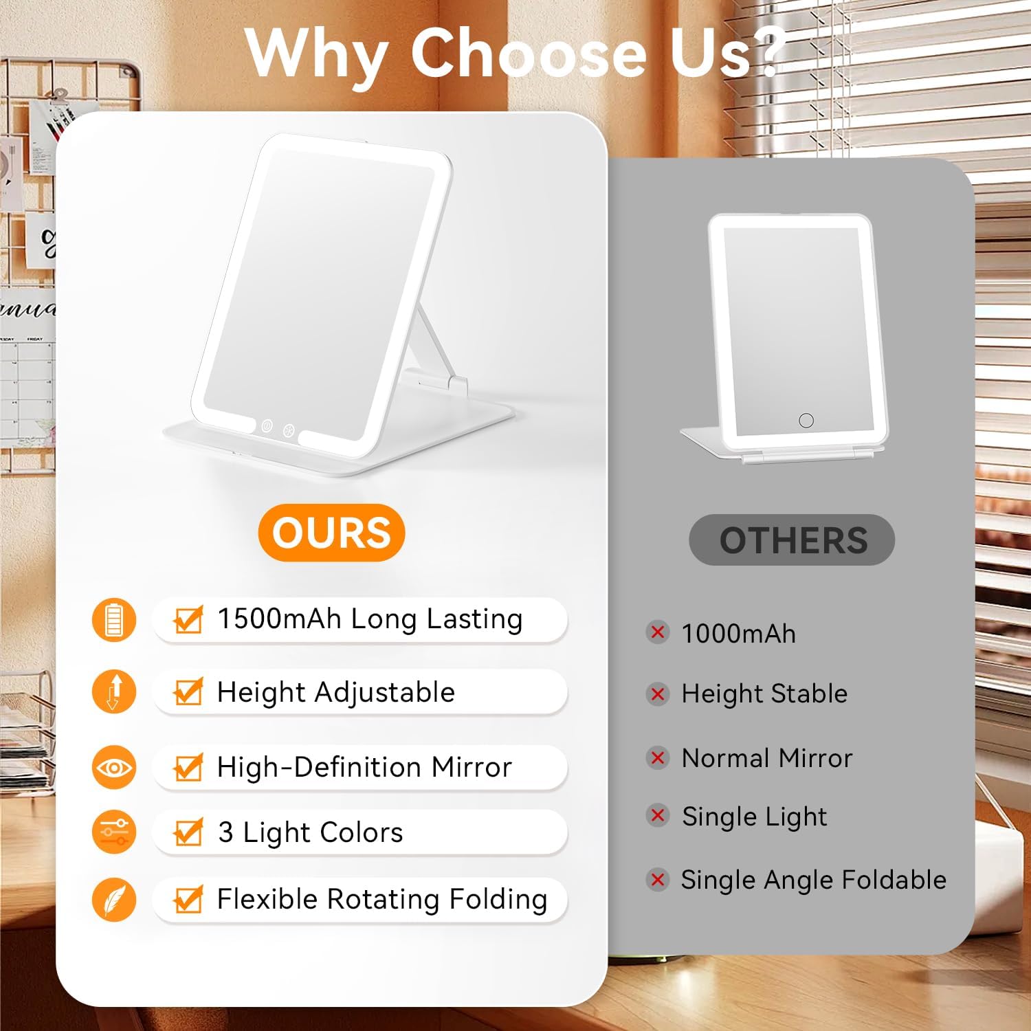 Auxmir - miroir maquillage LED, 72 LED, USB, 3 couleurs, tactile, blanc