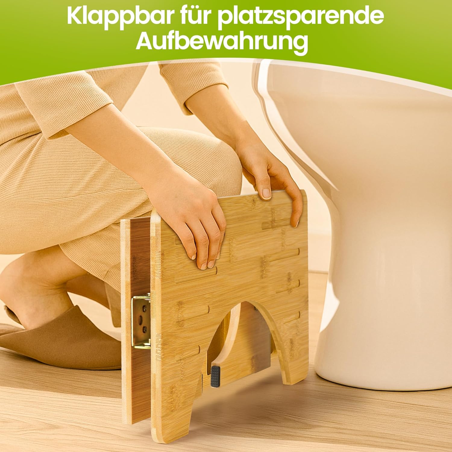 Tabouret Toilette - Bamboo pliable - dimensions compactes - ergonomique, soulage hémorroïdes, constipation et ballonneme