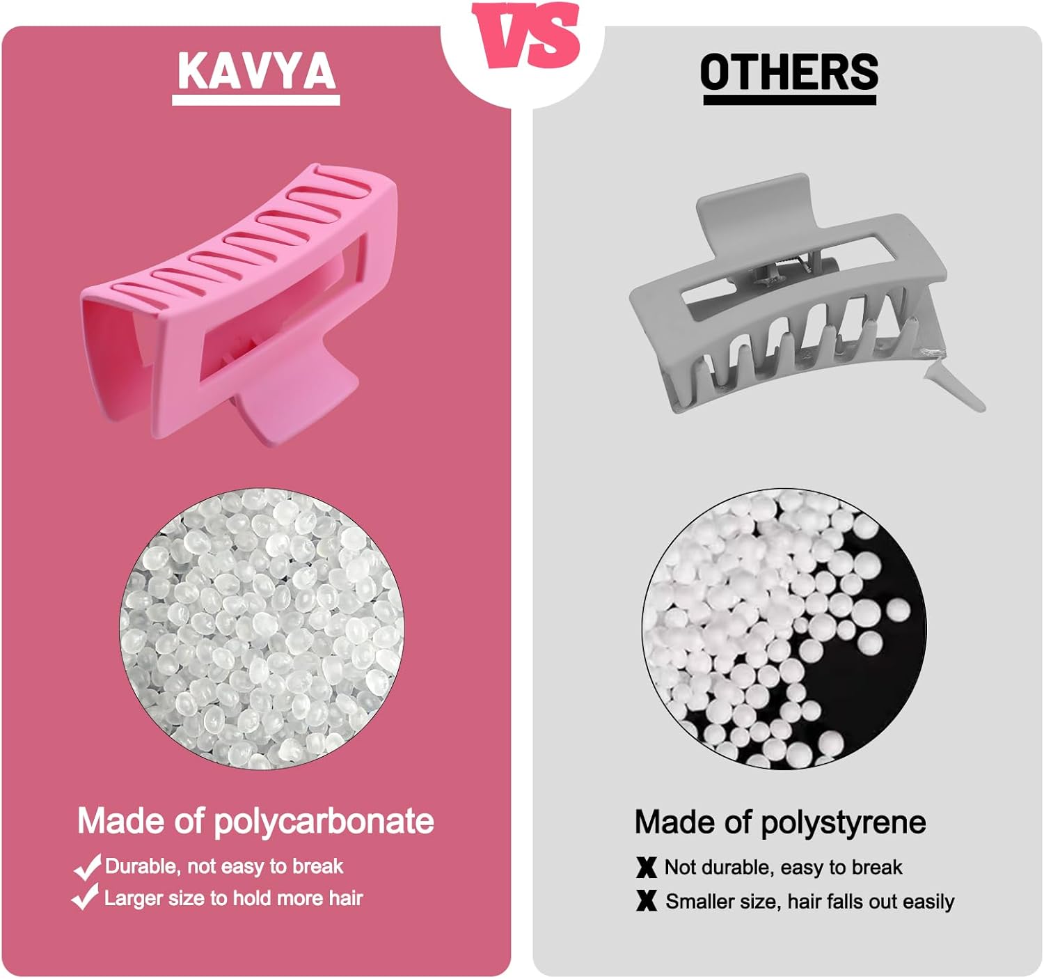 Kavya - 6 Pinces à cheveux - 10,5cm - antidérapantes, pince crabe, épais