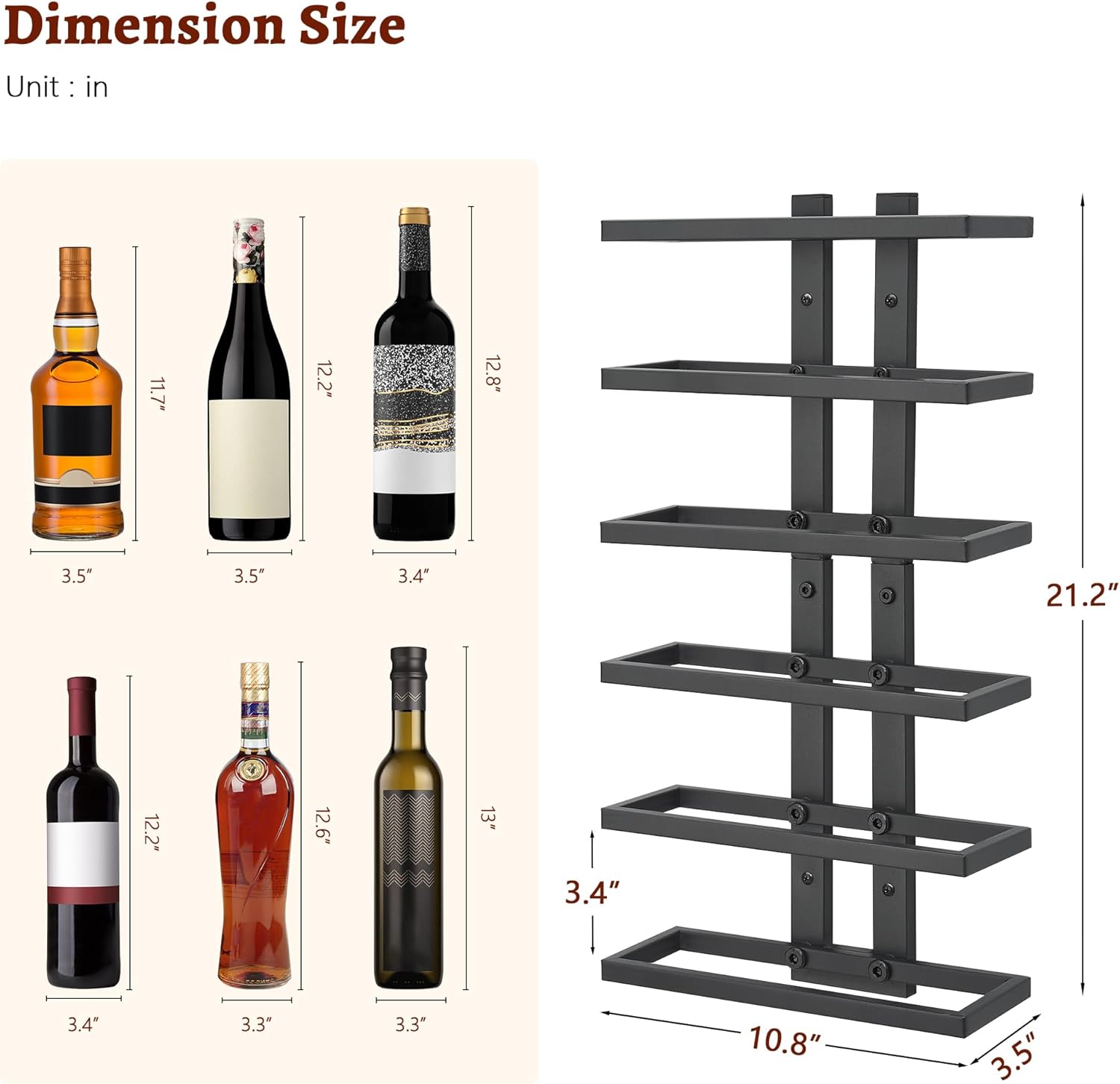 FAVOOSTY - Porte-bouteilles mural 6 niveaux métal, noir, salle à manger