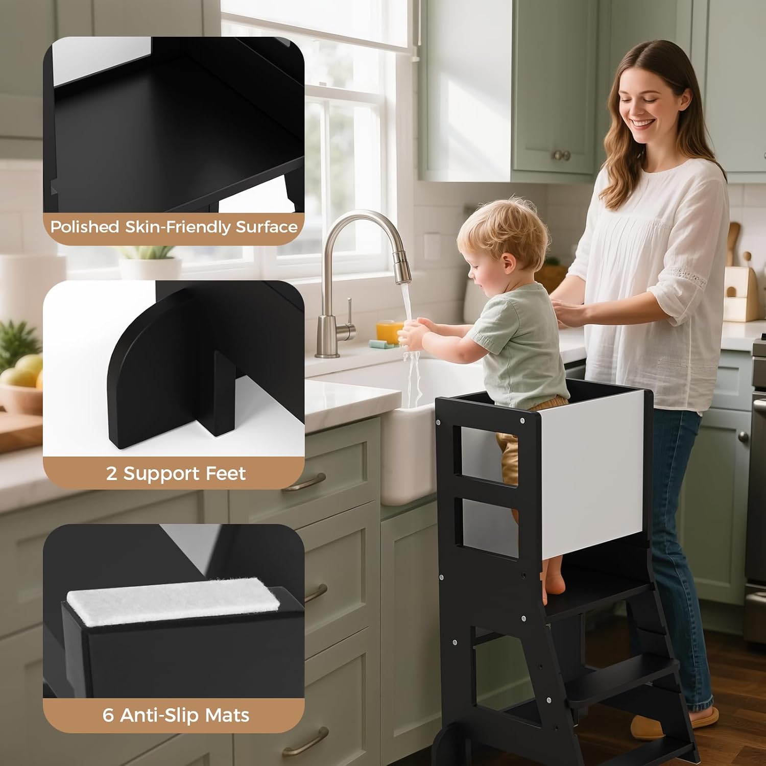 KIDINIX - tour d'apprentissage réglable avec tableau noir - dès 1 an - sécurité anti-basculement, chaise Montessori