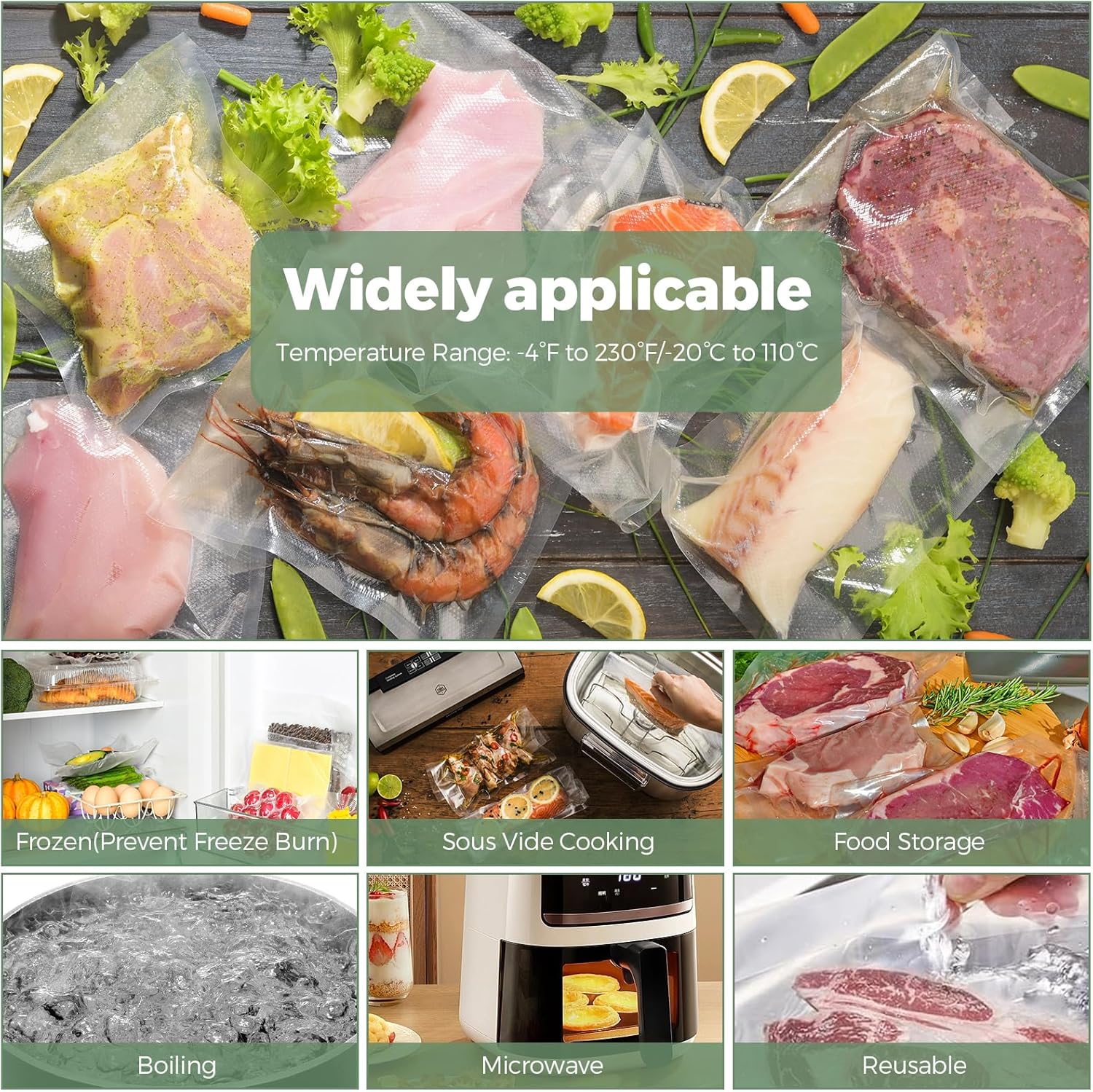 Sac sous vide alimentaire - sachets gaufrés 20x30cm - lot de 100, sans BPA, compatible toutes machines