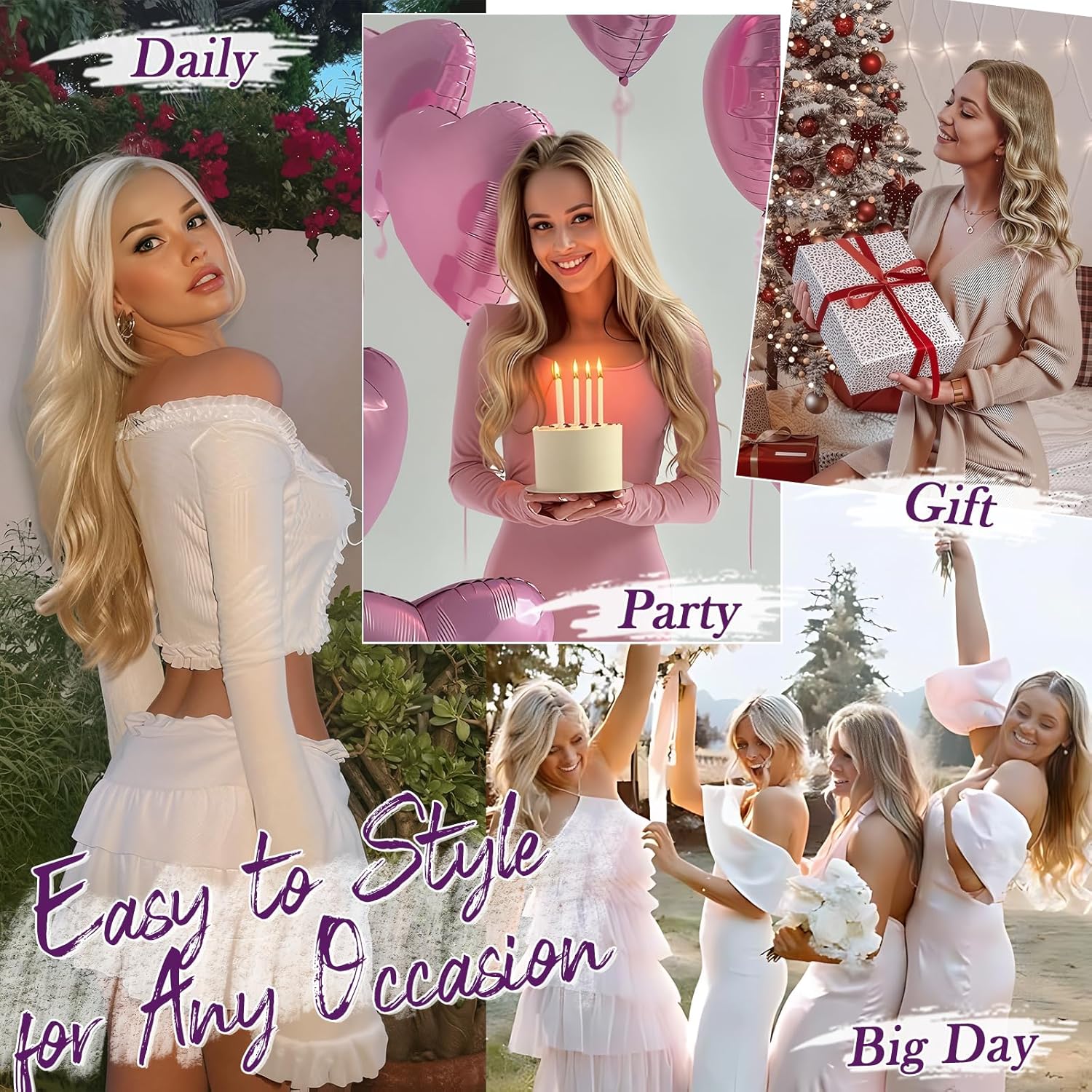 BARSDAR - extension à clips longue ondulée 50cm, platine blond, 5pcs