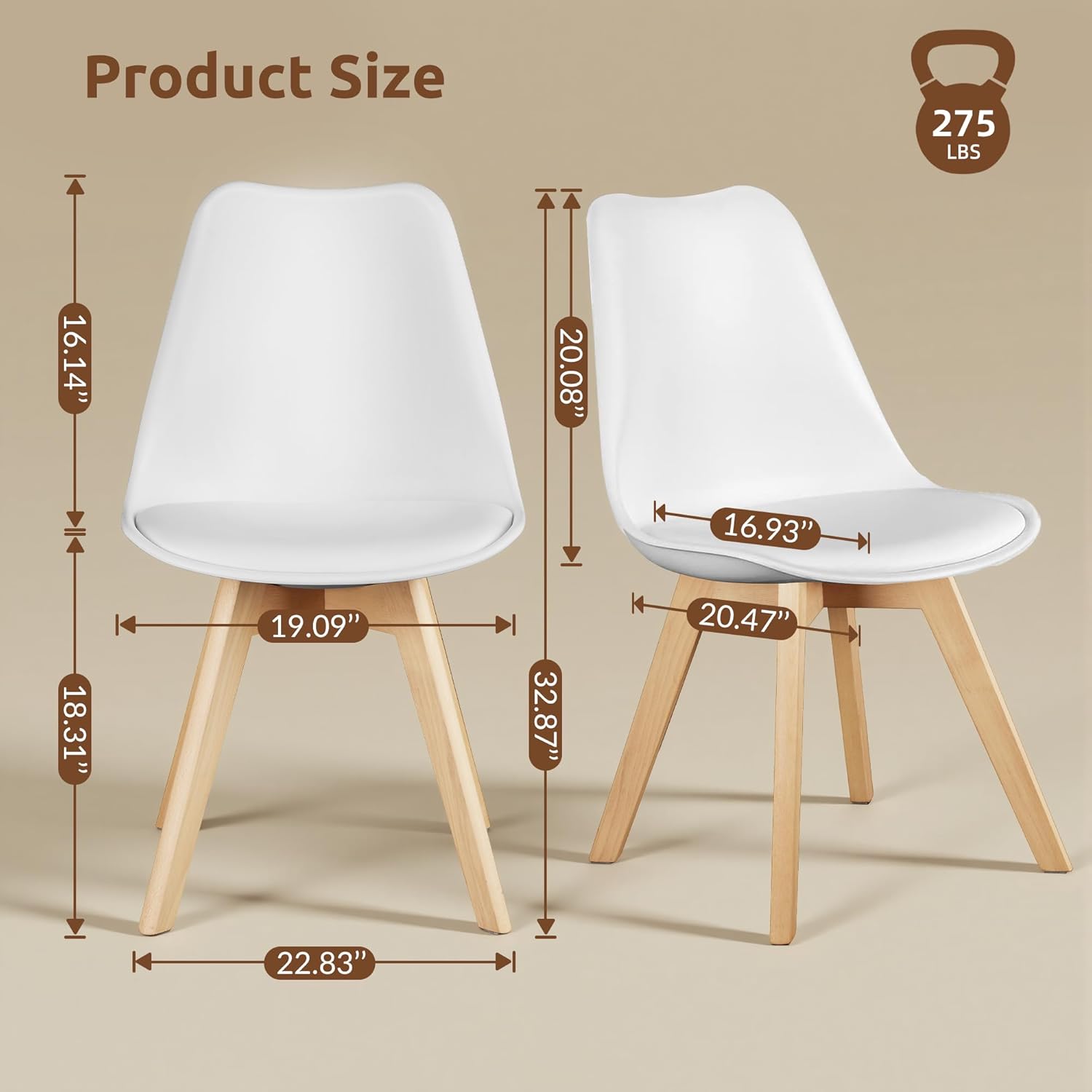 CangLong - ensemble 4 chaises rétro - bois hêtre - blanc, sièges capitonnés