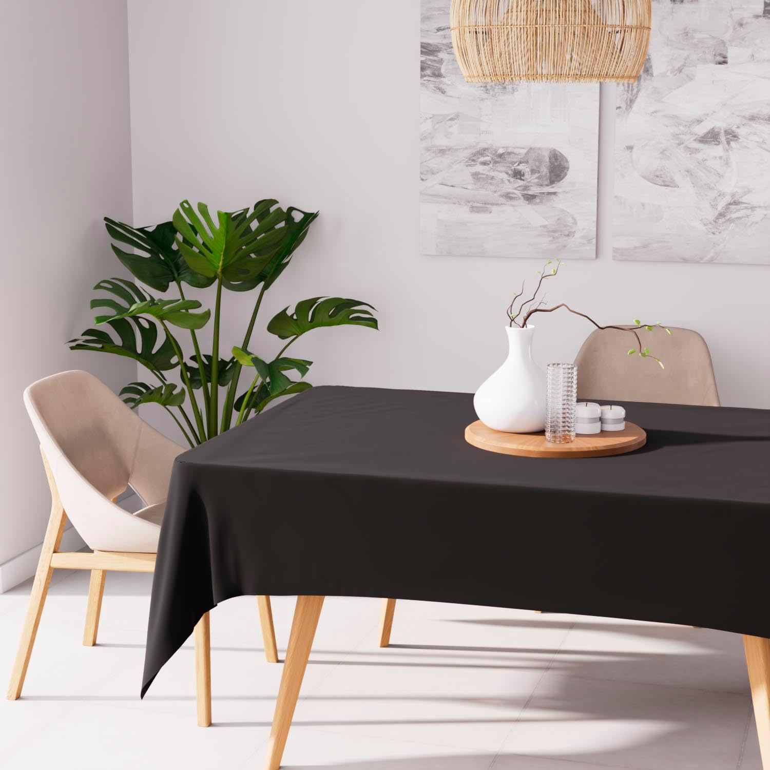 Soleil d'ocre - Alix nappes rectangle anti-t âche - 160x270 cm - polyester noir