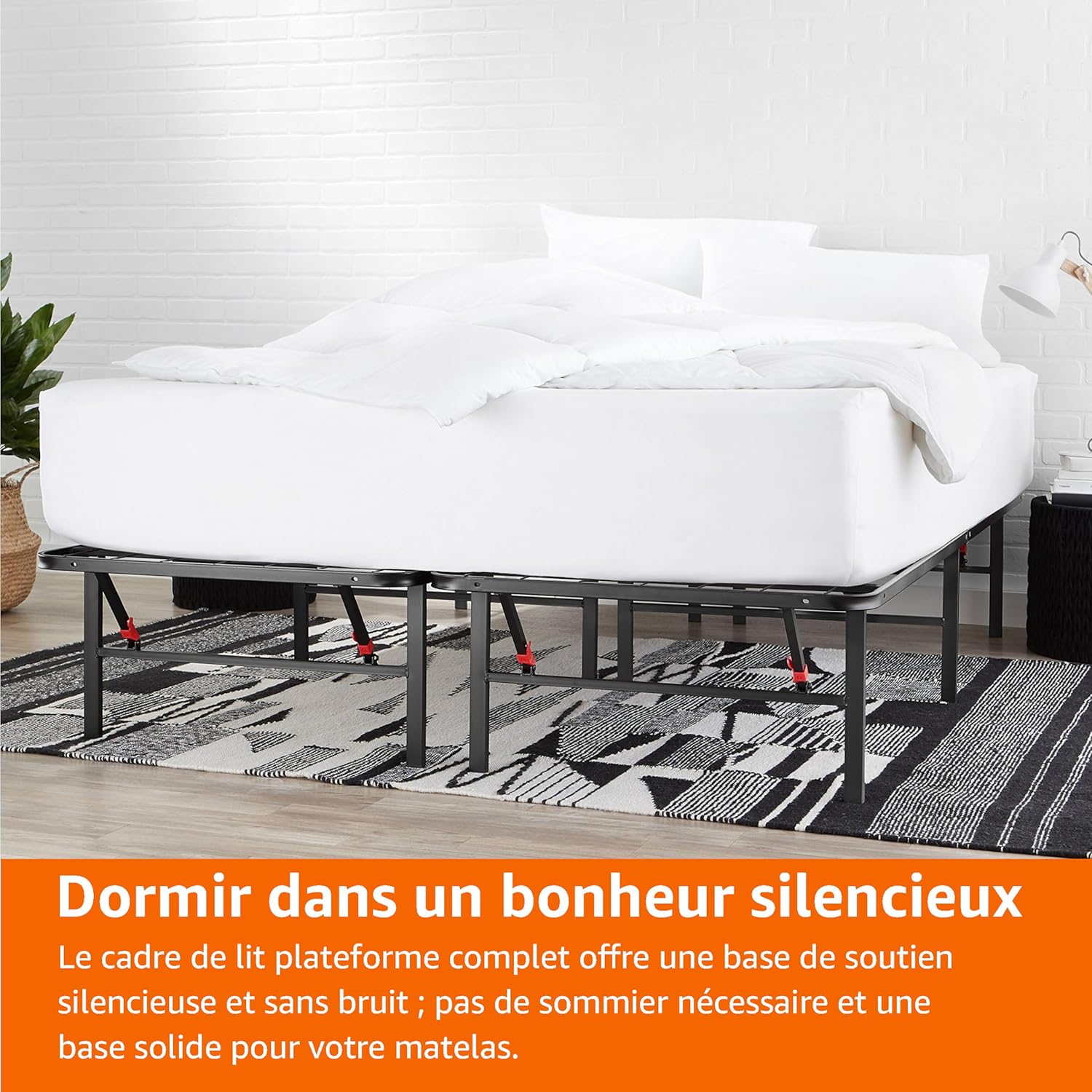 Amazon Basics - cadre de lit pliable 90x190x35.5 cm - montage facile, rangement spacieux