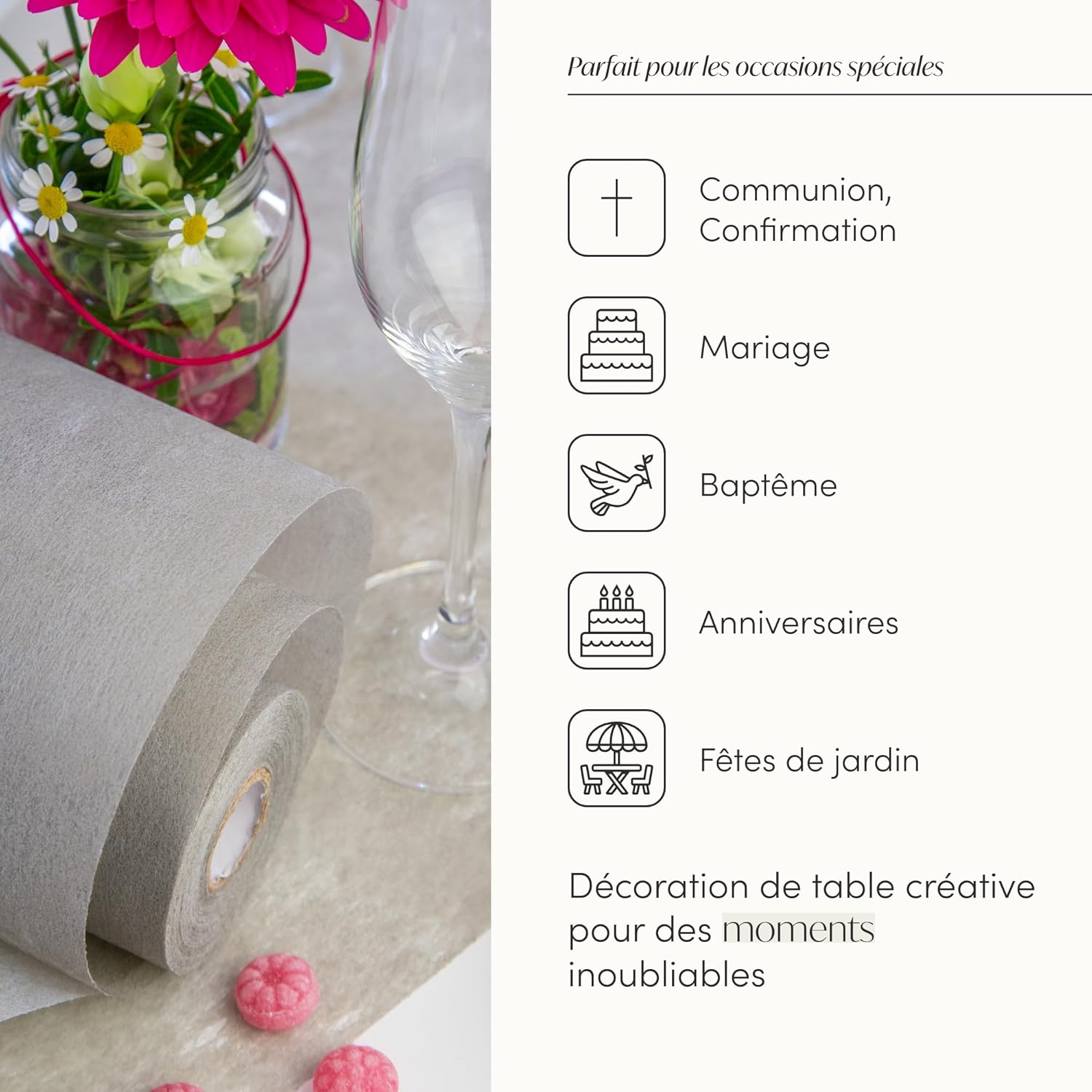 100%Mosel - Chemin de table non-tissé, gris 30x2500cm, décorations occasions