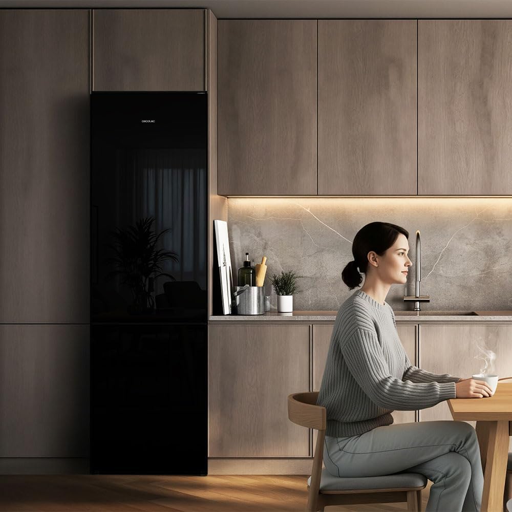 Cecotec - Combi 356i Black Glass - 200x59,5cm - 356L, Multi Airflow, FreshnessFlex, HumidityFlex, COOLMARKETCOMBI356IBLA
