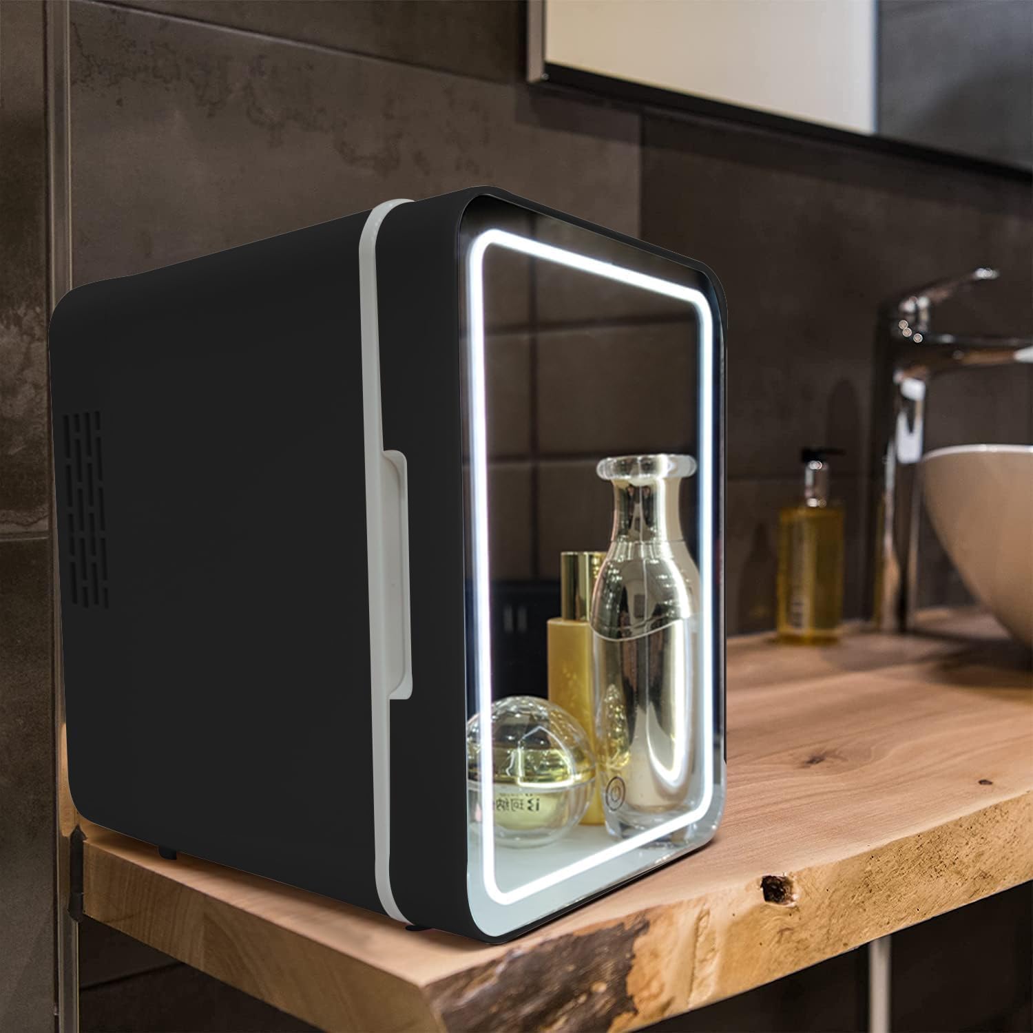 Olvy - Mini Frigo Cosmétique 4L - miroir LED, portable, noir