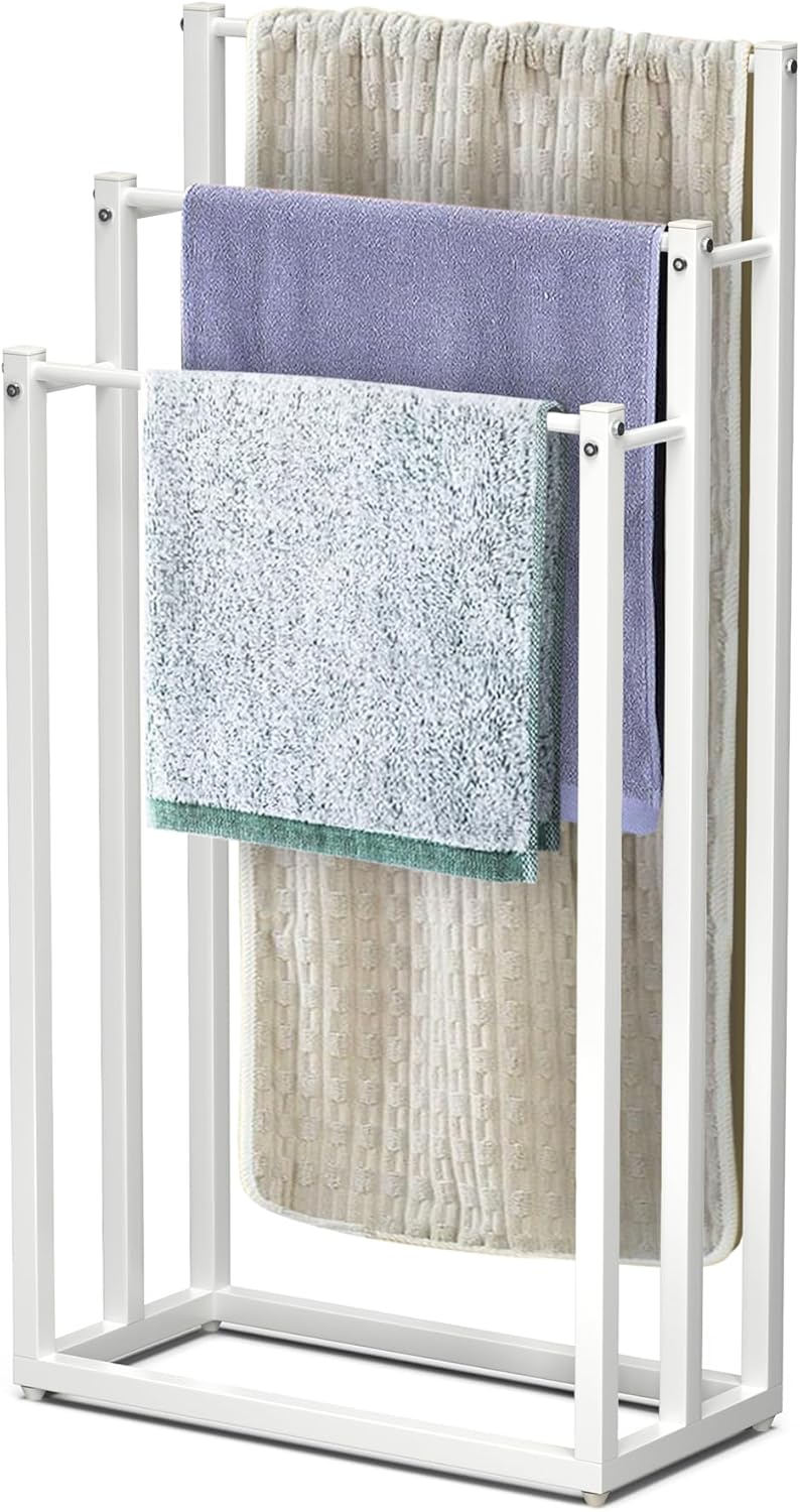 VOUNOT - porte-serviettes 3 niveaux métal - rangement stable 85x50 cm - blanc