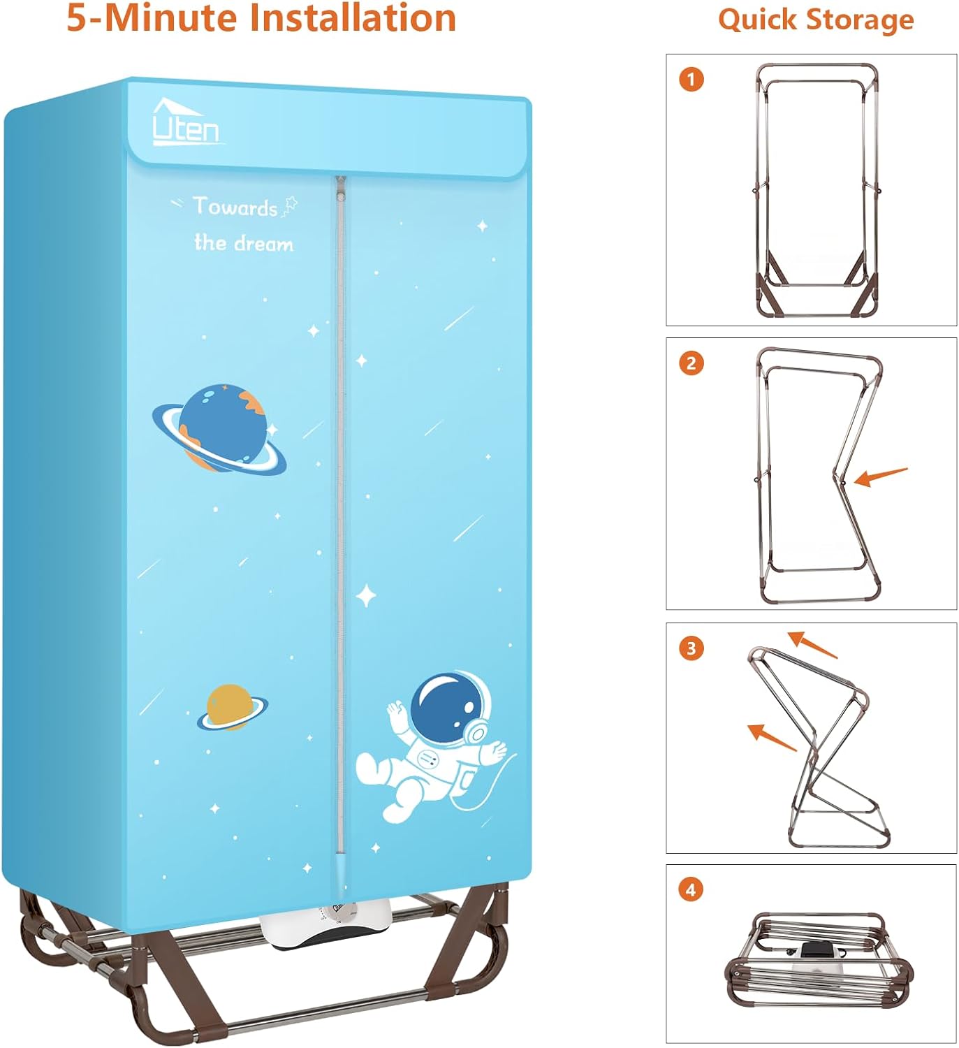 Séchoir électrique intérieur - pliable 2 niveaux, 1500W, sac rangement