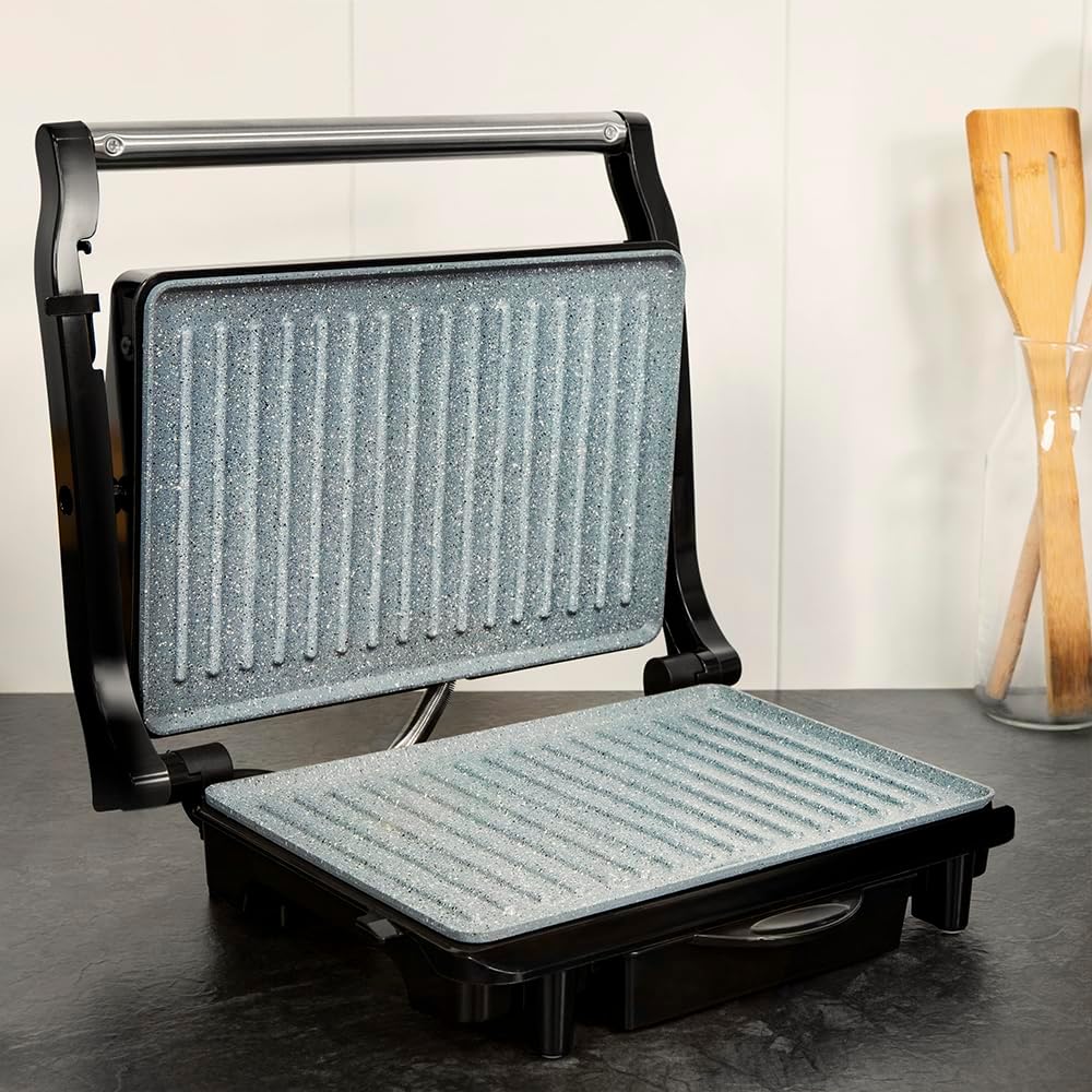 Cecotec - Grill électrique Full Open - 750W, revêtement RockStone, poignée froide, ouverture 180°