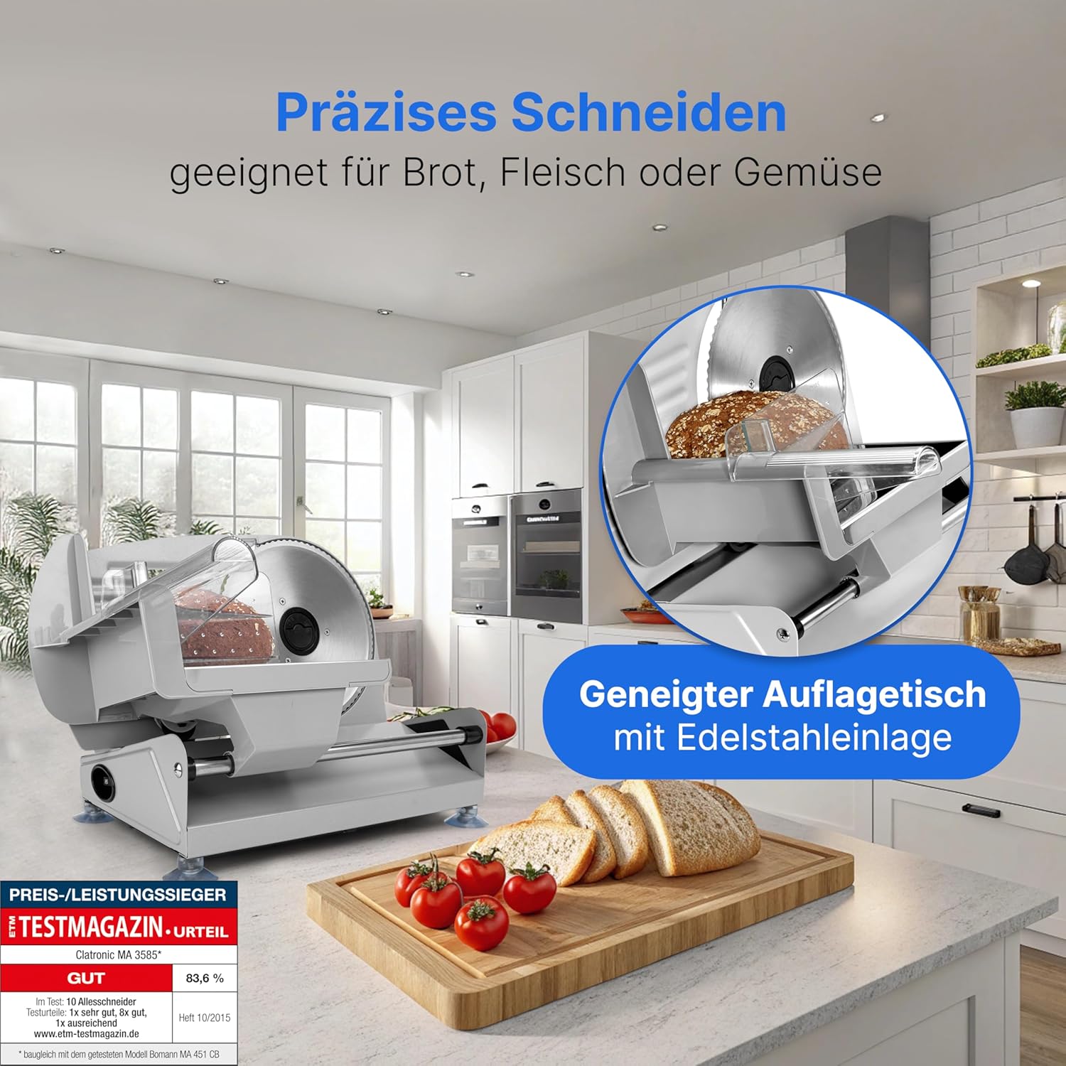 Clatronic - trancheuse universelle MA 3585 - lame 190 mm inox, épaisseur réglable, 150W