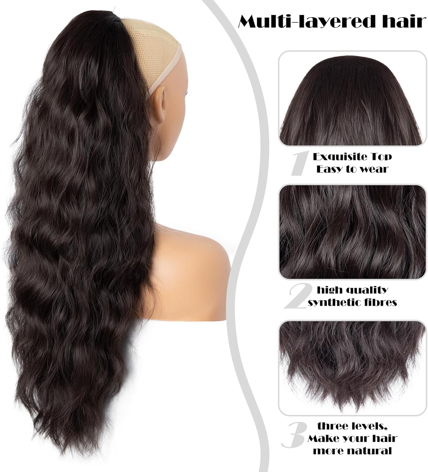 AliLeader - Extension queue de cheval ondulée 66cm - cheveux naturels - 6A#