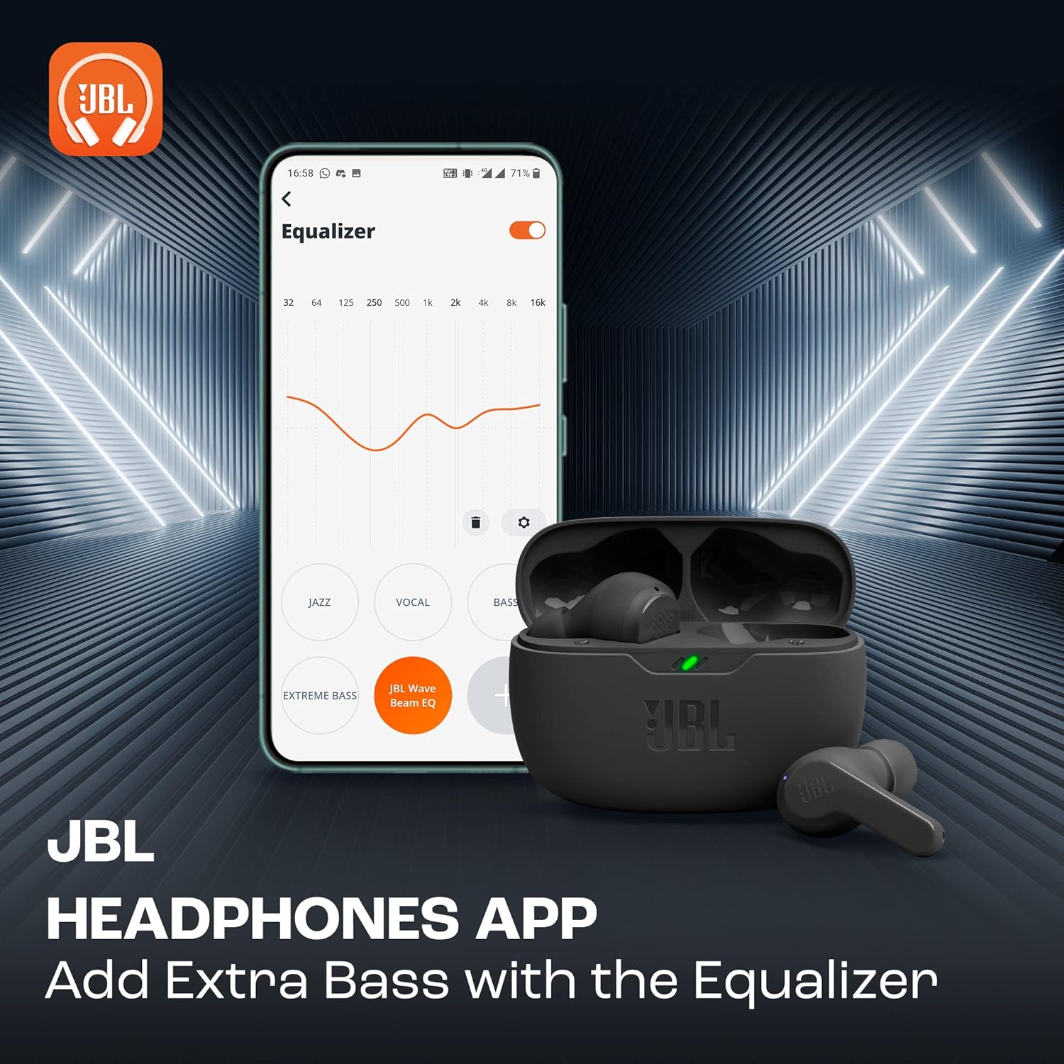 JBL - Wave Beam - Intra-auriculaires sans fil - 32h, IP54/IPX2, mains libres