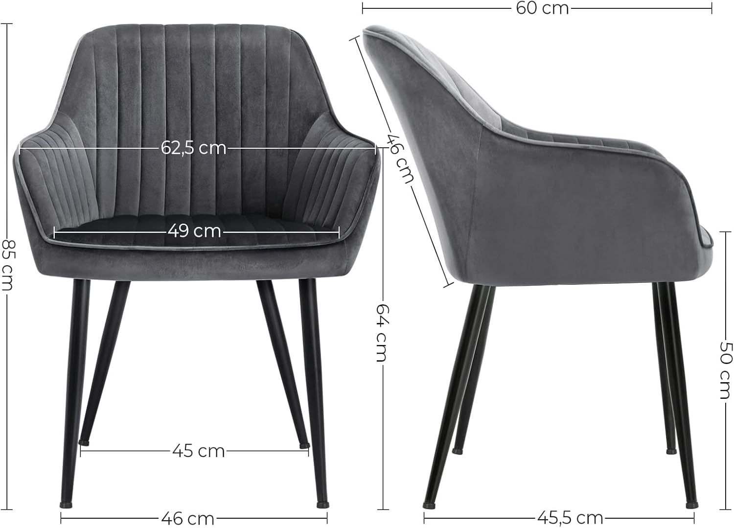 SONGMICS - chaise salle à manger - velours, accoudoirs, charge 120kg, pieds métal - LDC087G01-6