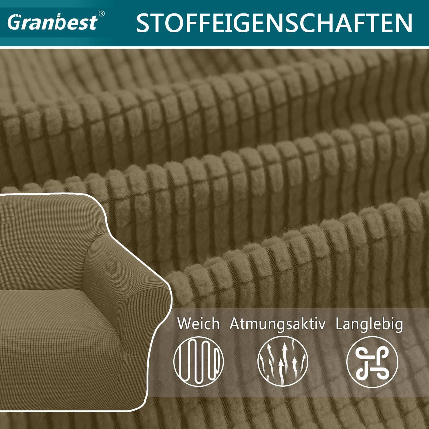 Granbest - housse de canapé jacquard 1 place - vert kaki - protection animaux