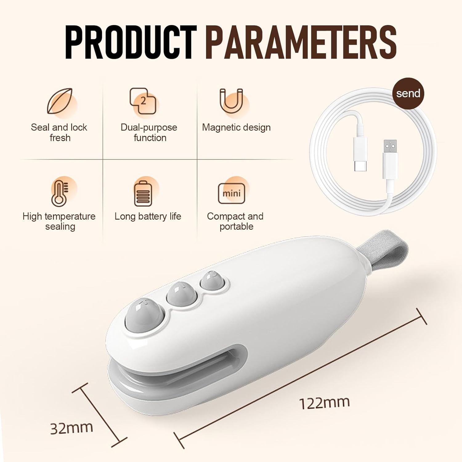 Scelleur de sacs plastique portable - rechargeable USB - thermoscellant 2en1, compact