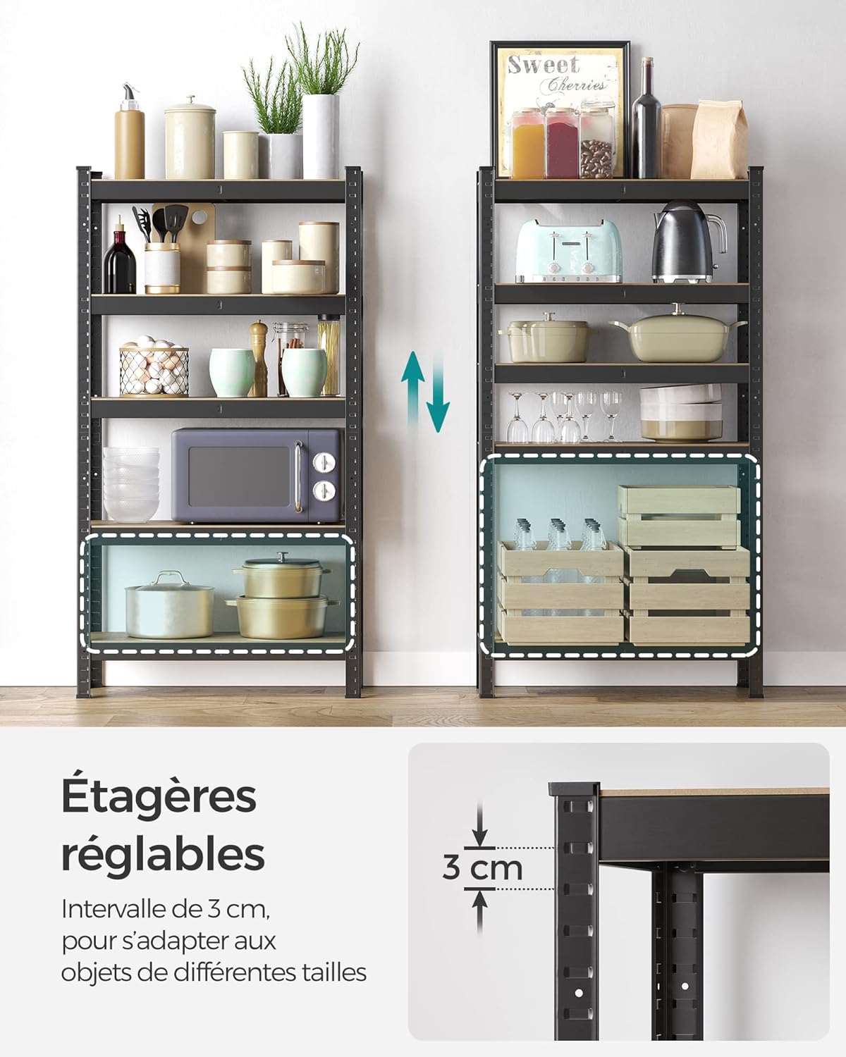 SONGMICS - étagère industrielle 5 niveaux - 30x75x150cm - 650kg, planches réglables - GLR030B22